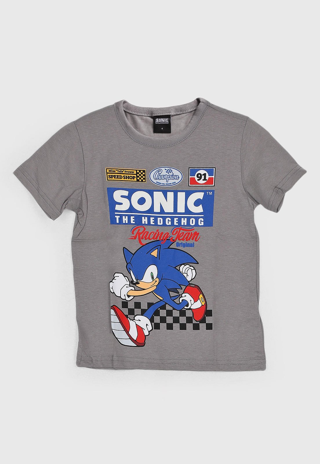 Infantil - Camiseta Brandili Estampa Sonic Cinza
