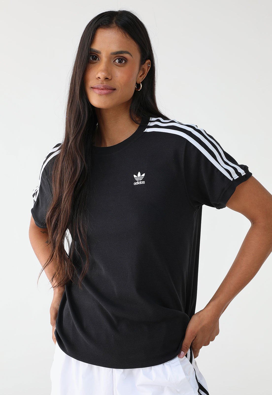 Camiseta adidas Originals Reta 3 Stripes Preta
