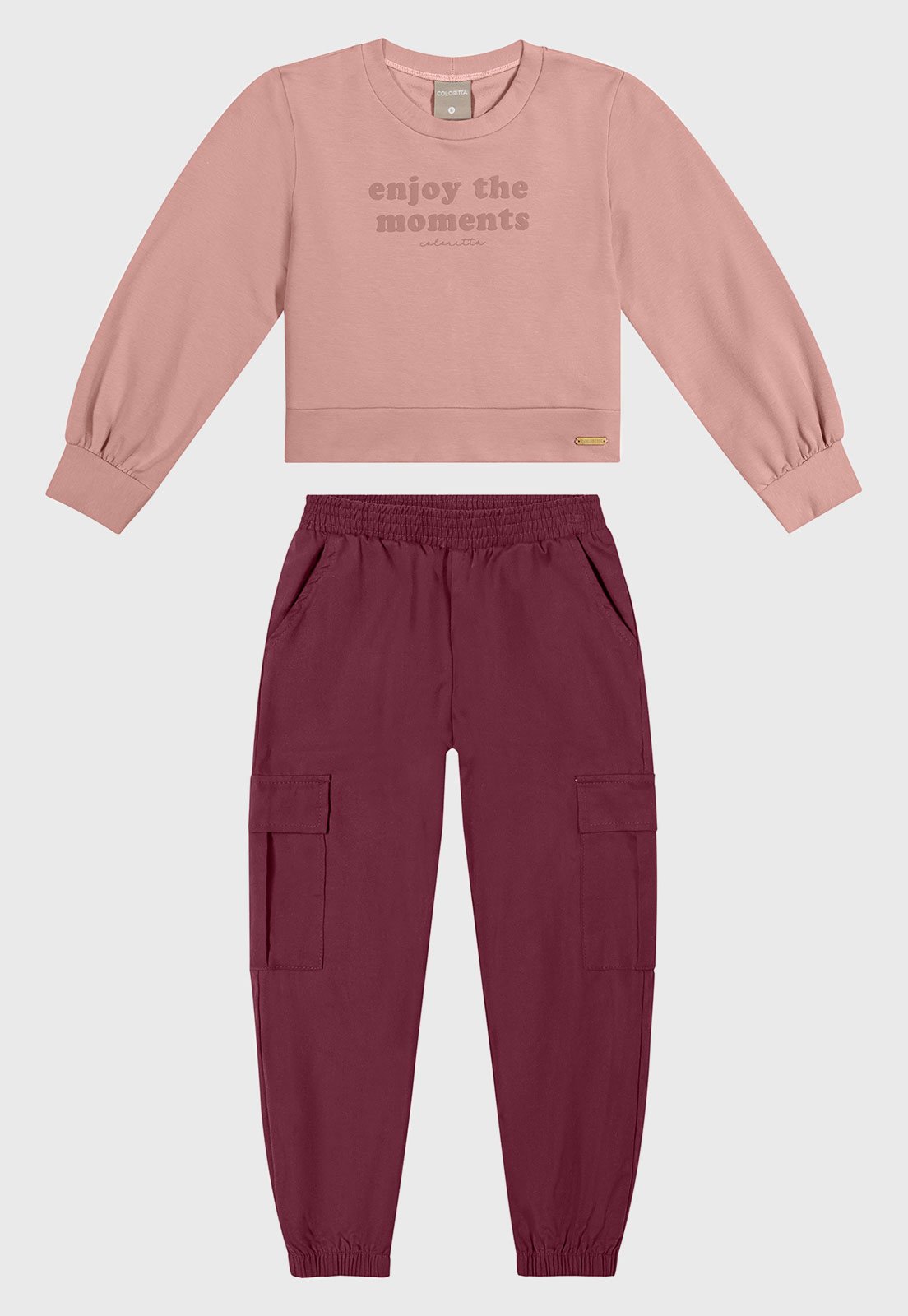 Infantil - Conjunto Coloritta Cropped Estampado Rosa