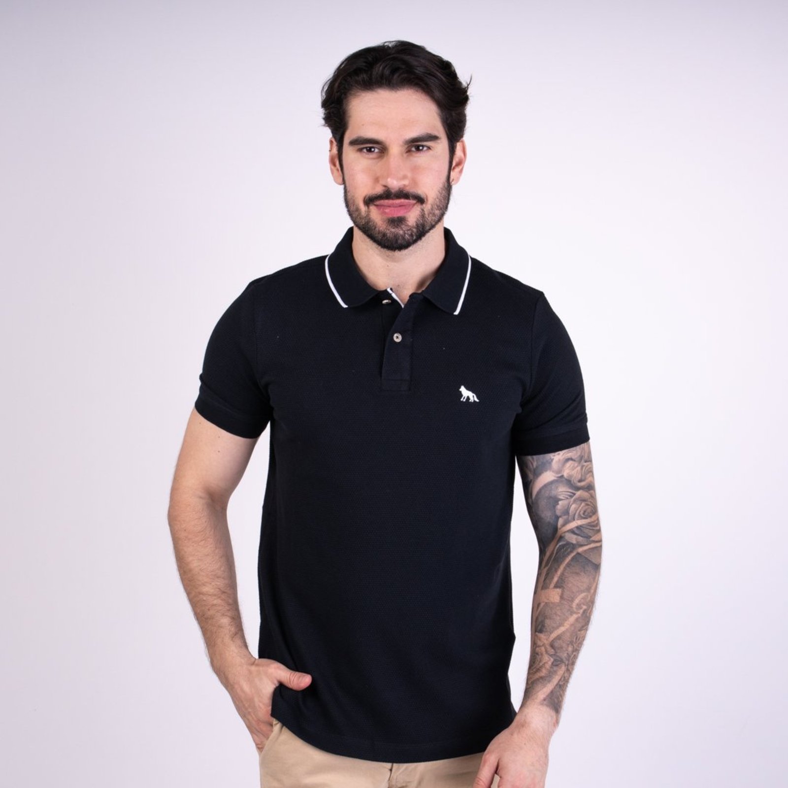 Camisa Polo Acostamento Texture Preta