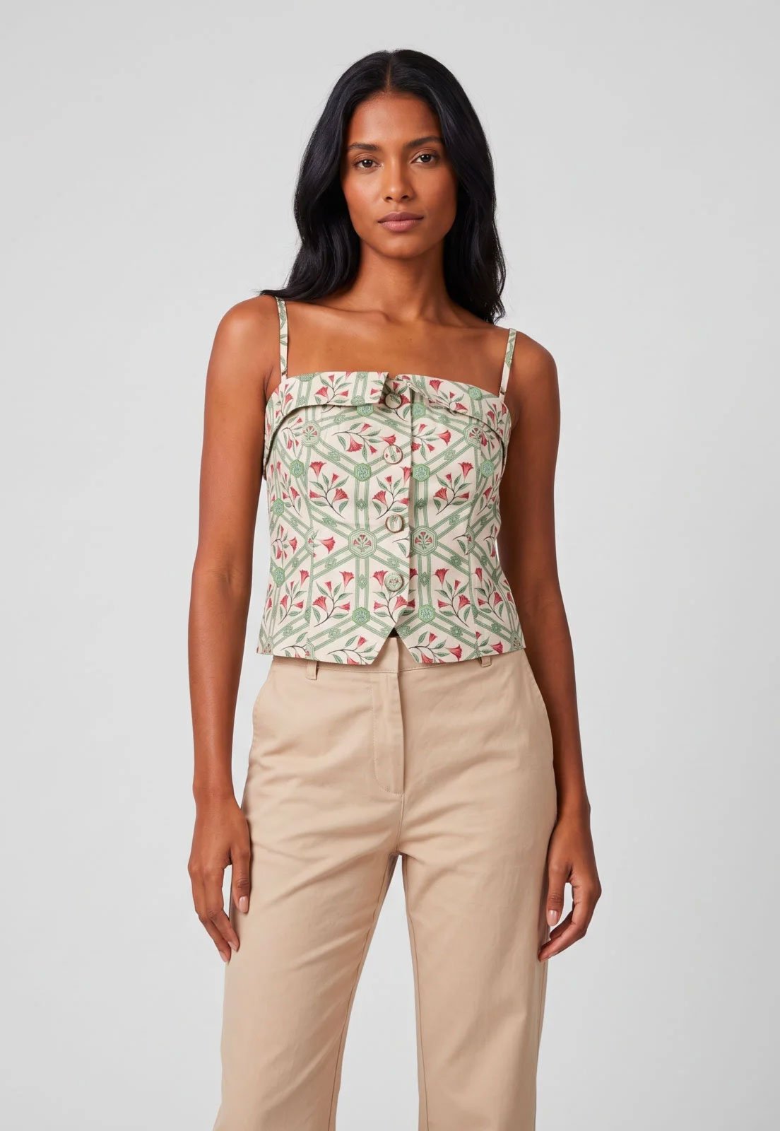 Regata Feminina FARM Cropped Estampa Floral Off-white