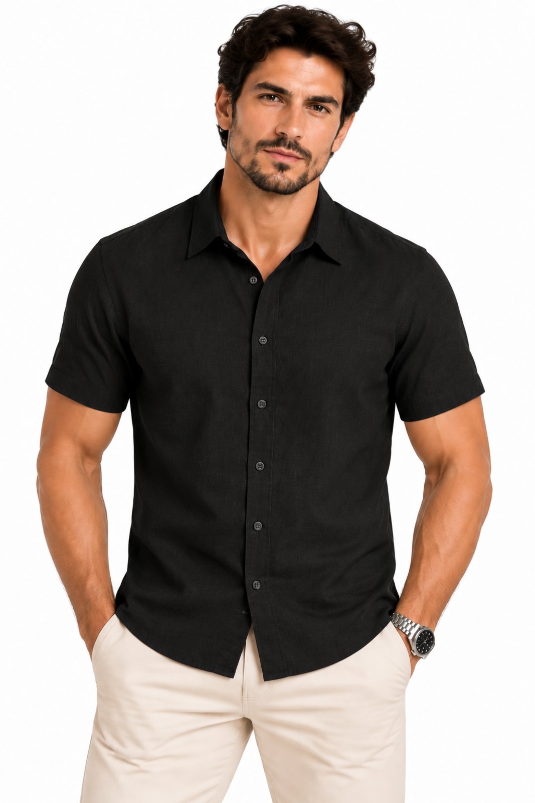 Camisa Social Masculina D Bell Outlet Fashion Linho Preto