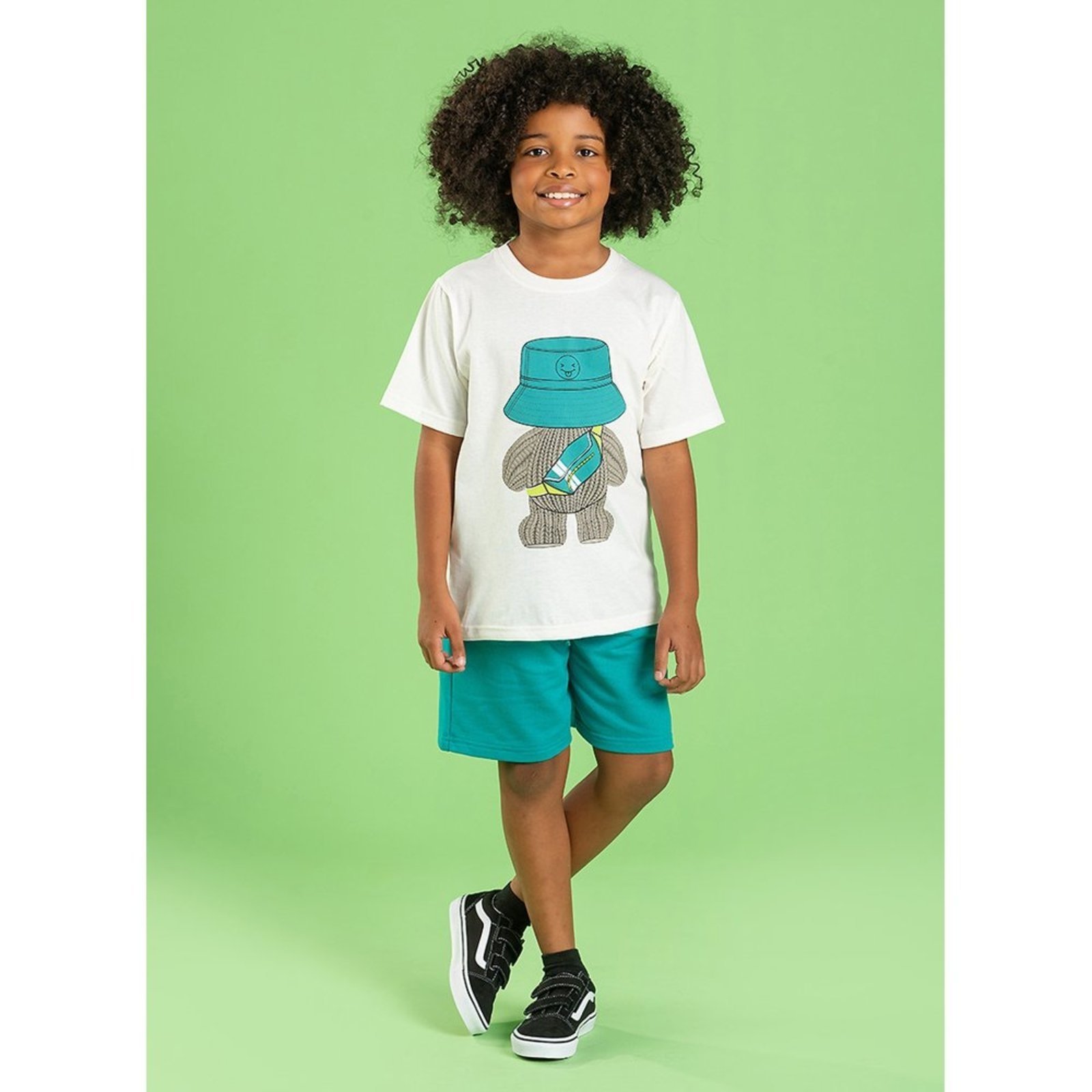 Vista 2 Infantil - Conjunto Verão Menino Natural Camiseta E Bermuda Urso Molekada bege natural Molekada bege natural