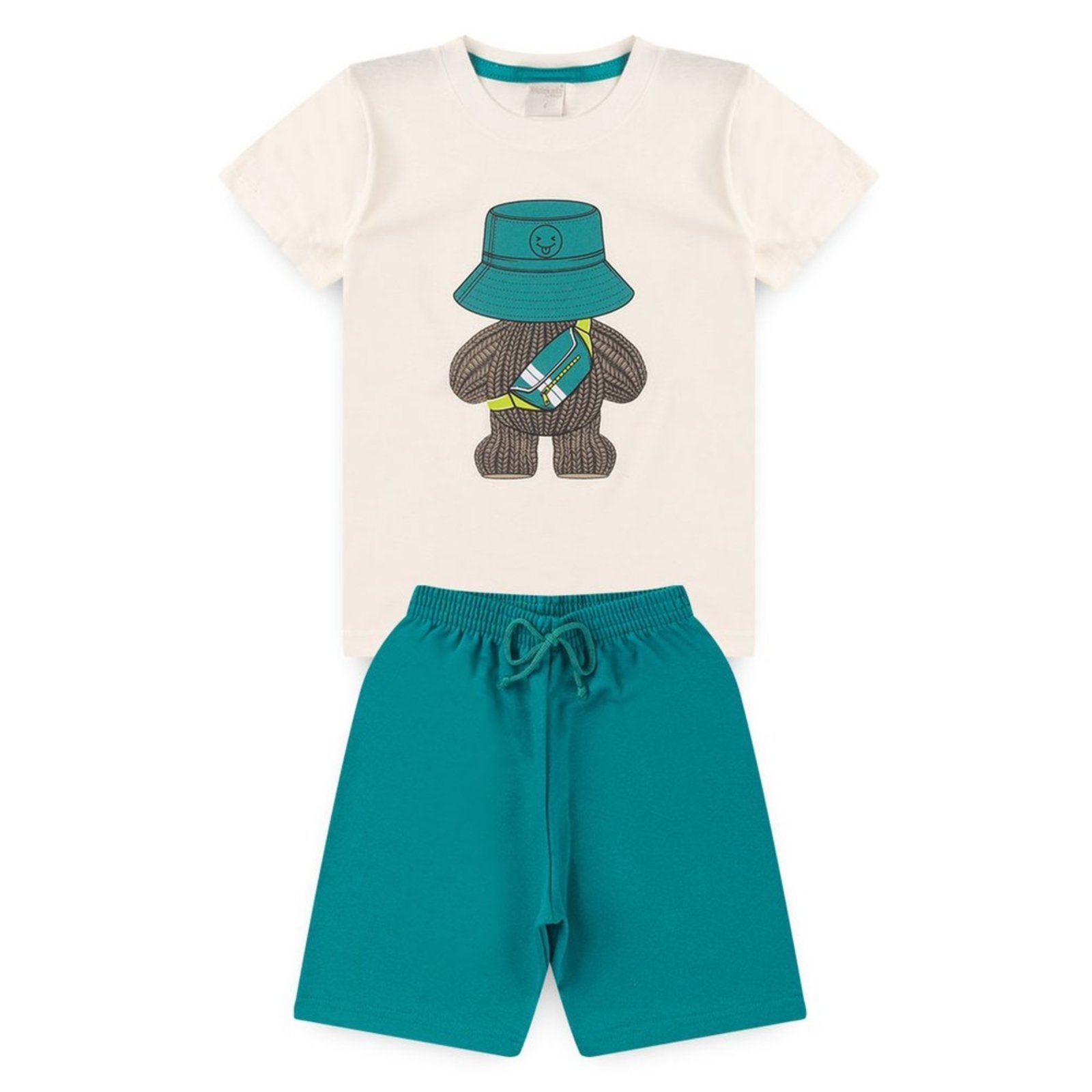 Vista 3 Infantil - Conjunto Verão Menino Natural Camiseta E Bermuda Urso Molekada bege natural Molekada bege natural