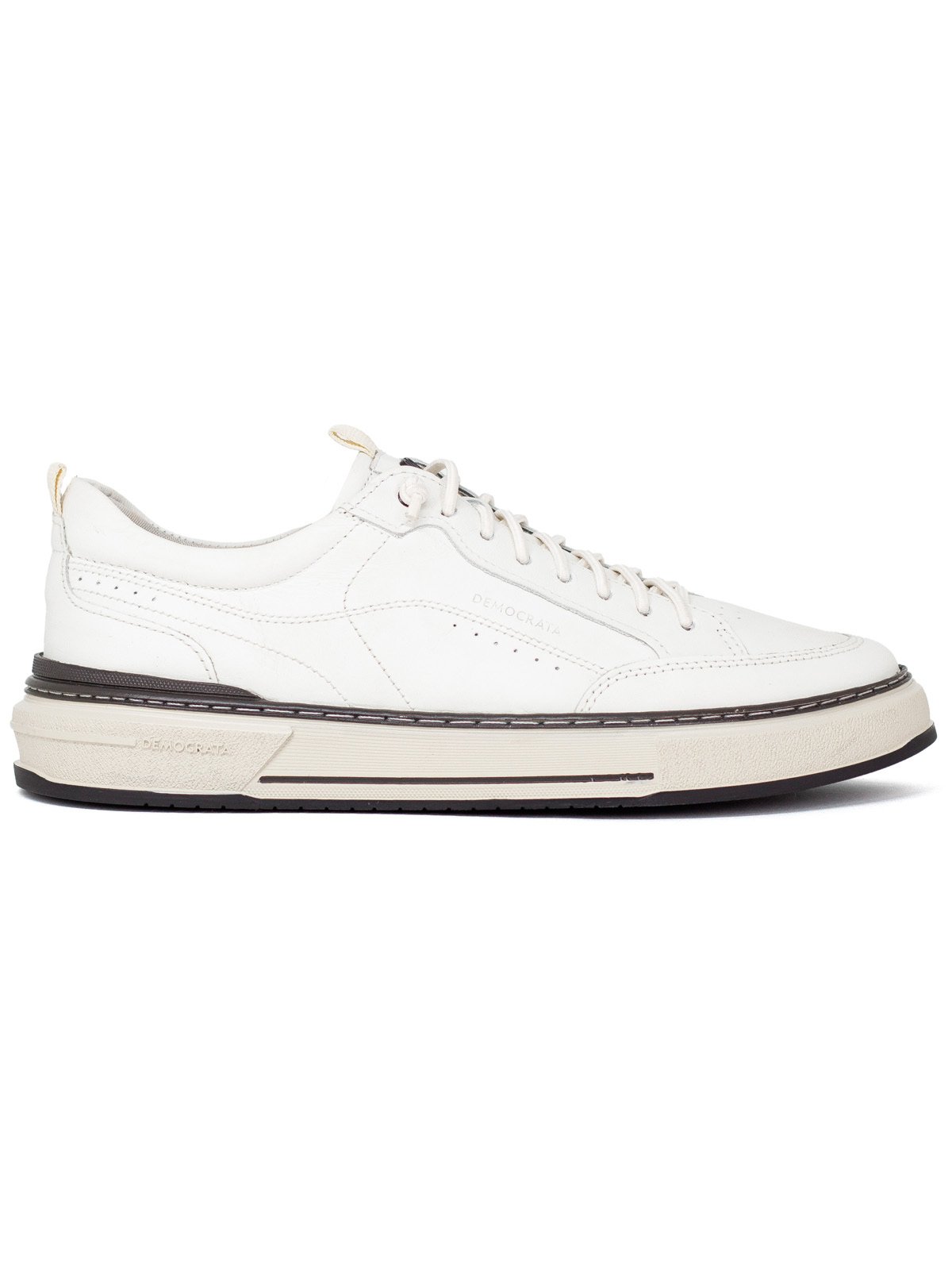 Tênis Masculino Democrata Denim Foster Casual Couro Legítimo Cadarço Branco Off White