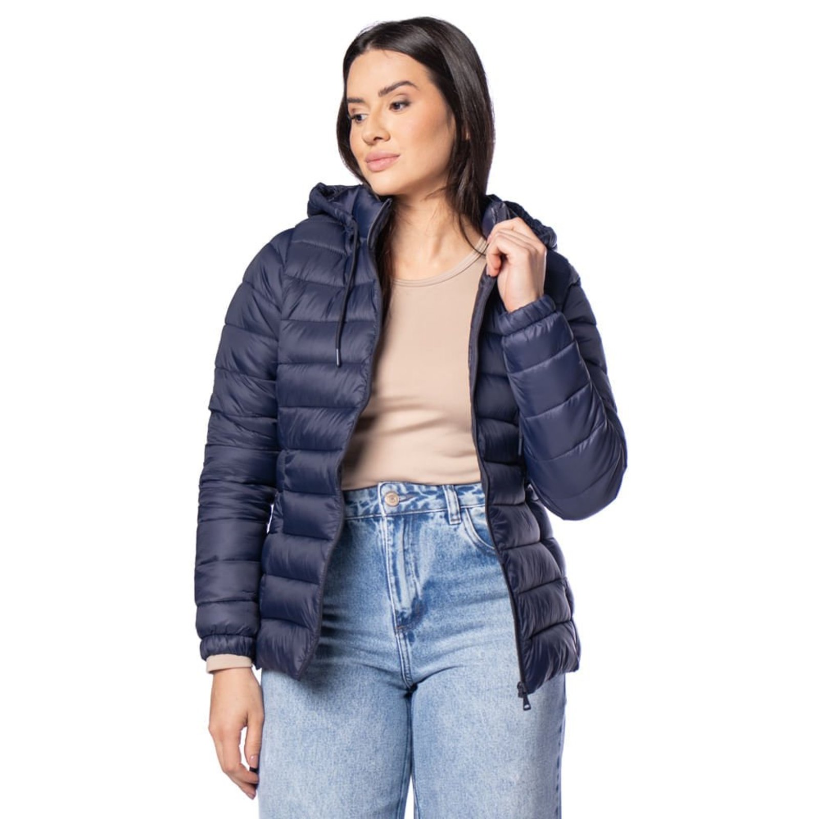 Jaqueta Puffer Feminina Facinelli Capuz Removível Marinho