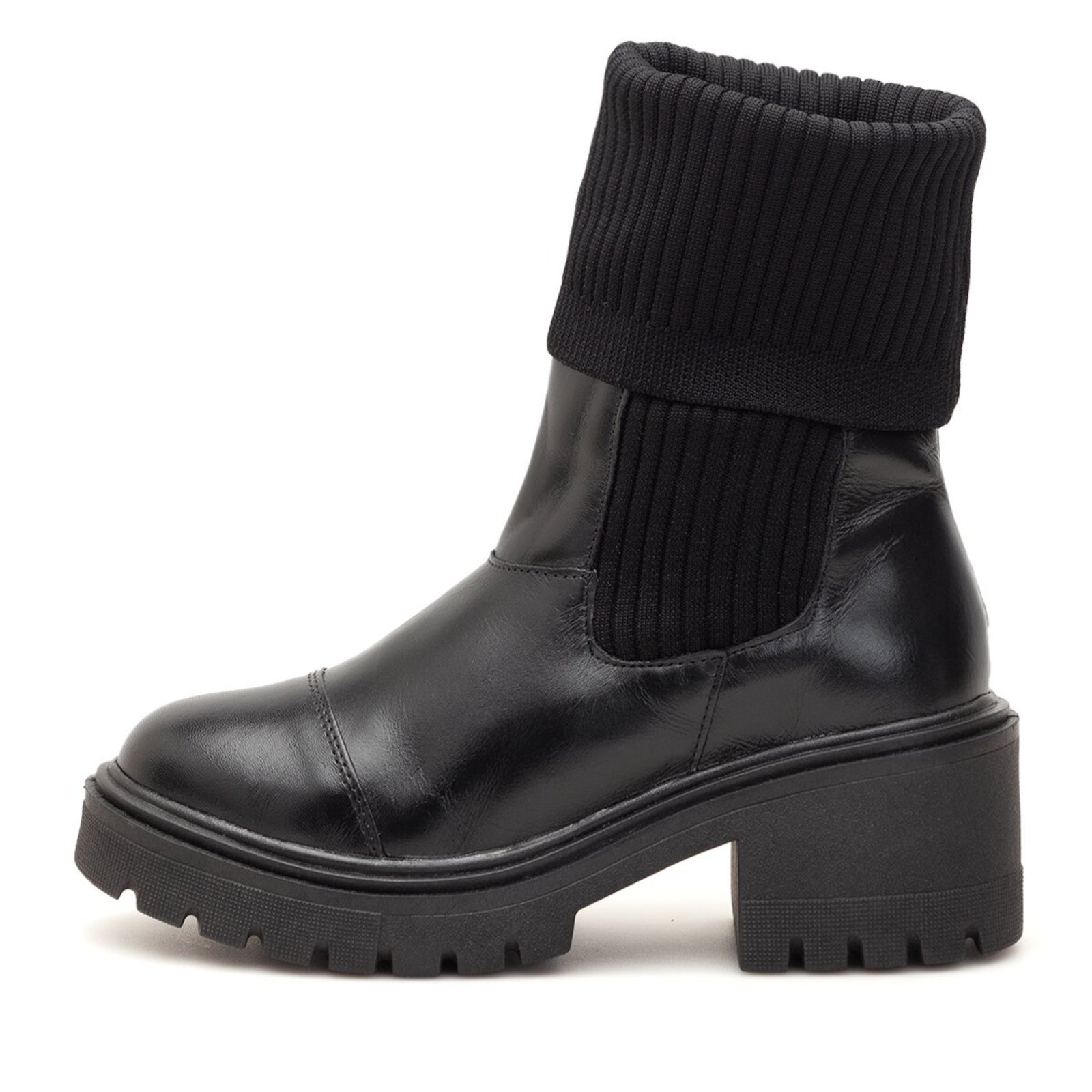 Bota Coturno Meia leRUCHEL Feminino Cano Alto Salto Médio Preto
