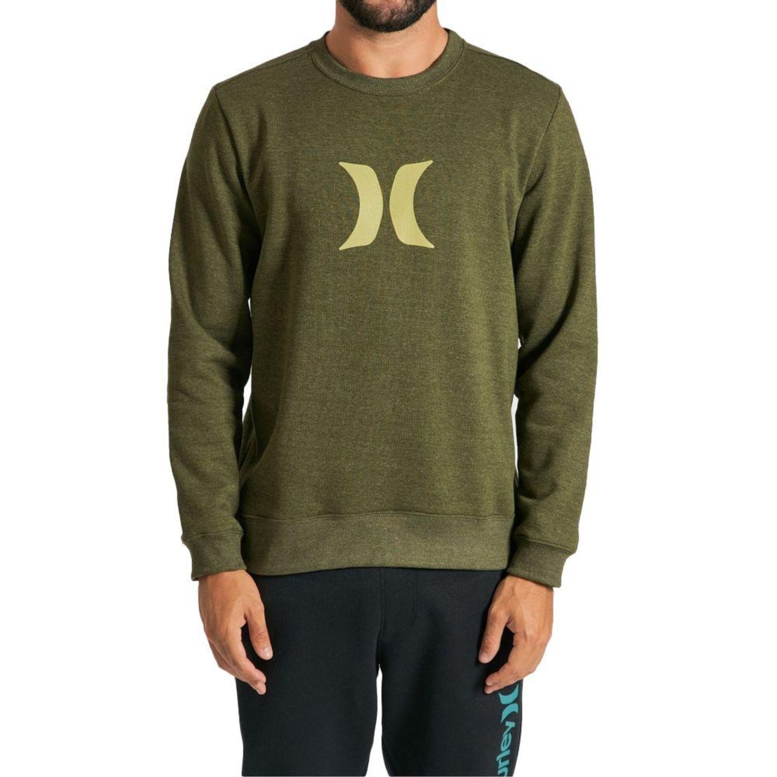 Moletom Hurley Careca Icon Masculino Verde Escuro Mescla