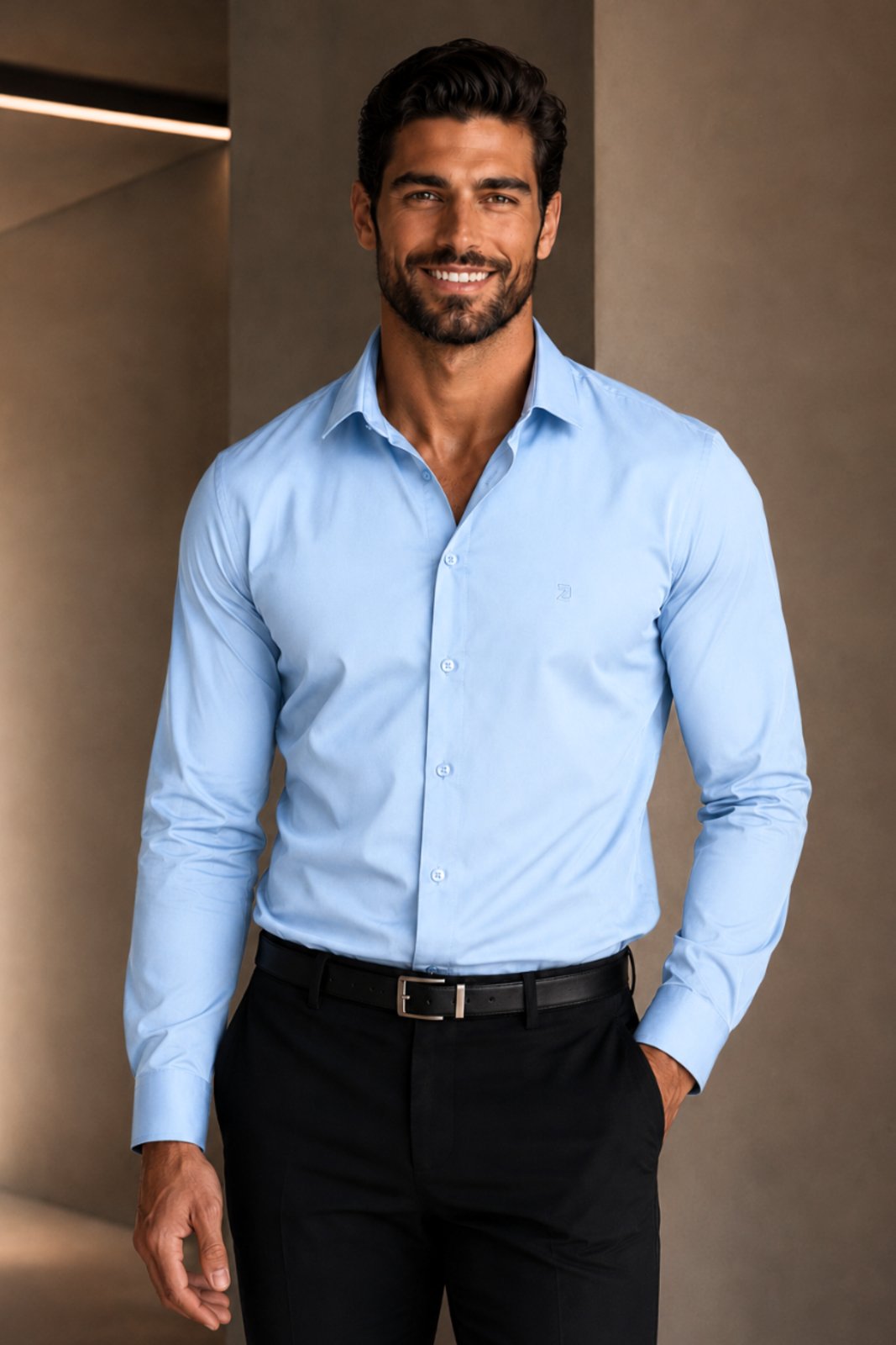 Camisa Social Slim Masculina Manga Longa