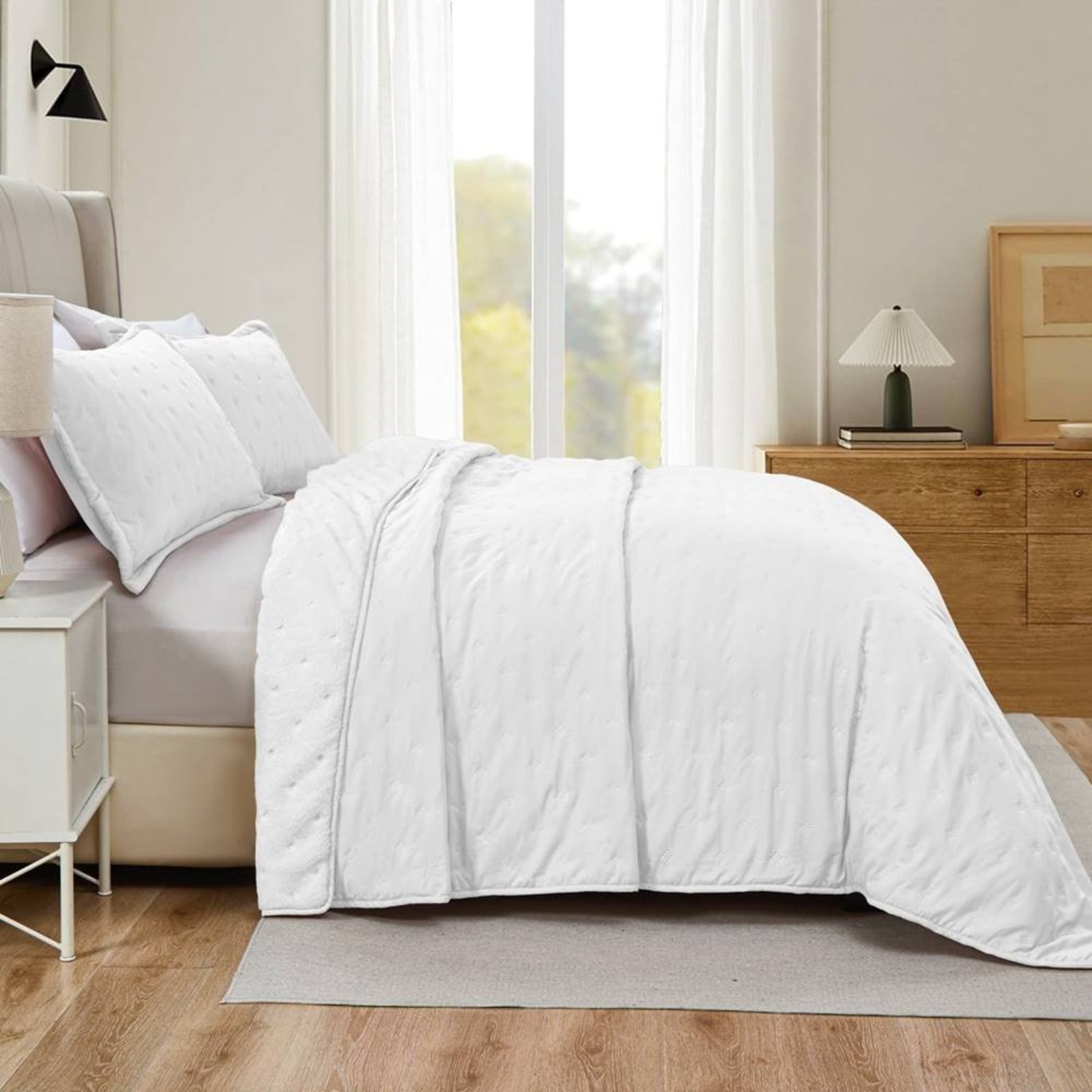 Cobre Leito King Casa Modelo Enxovais Dupla Face 300 fios com Sherpa 3 Peças Branco