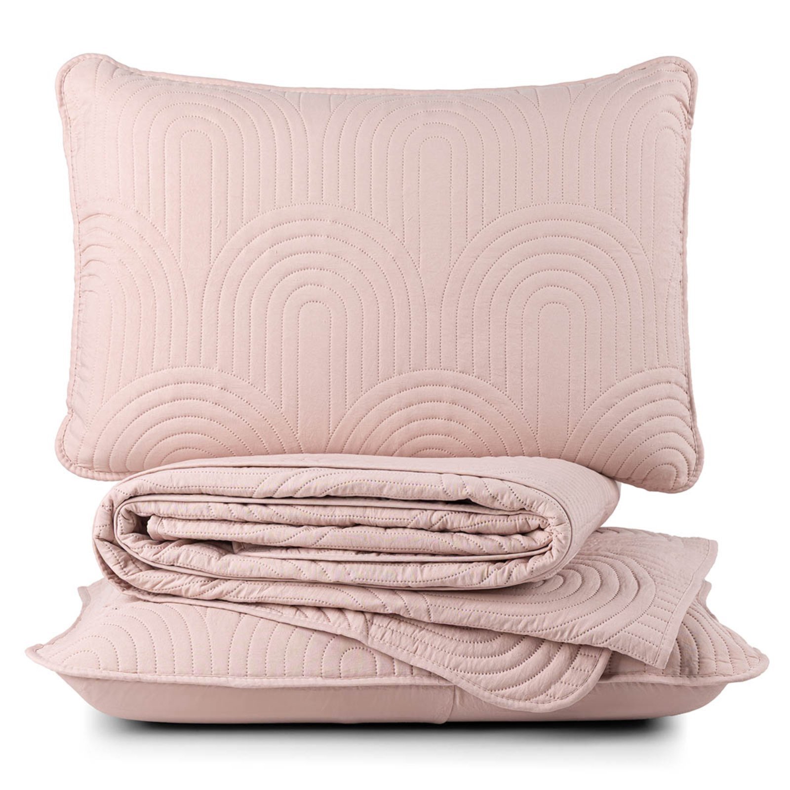 Kit Cobre Leito Colcha Casa Scarpa Arcos Casal Padrão Dupla Face Matelado 200 Fios 3 Peças Rosa