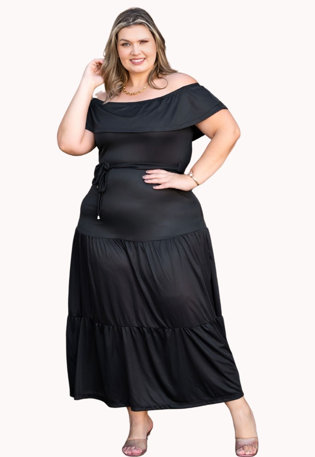 Vestido Plus Size Longo Cigana Babado Três Marias Moda Feminina Juquitiba Brasil Preto