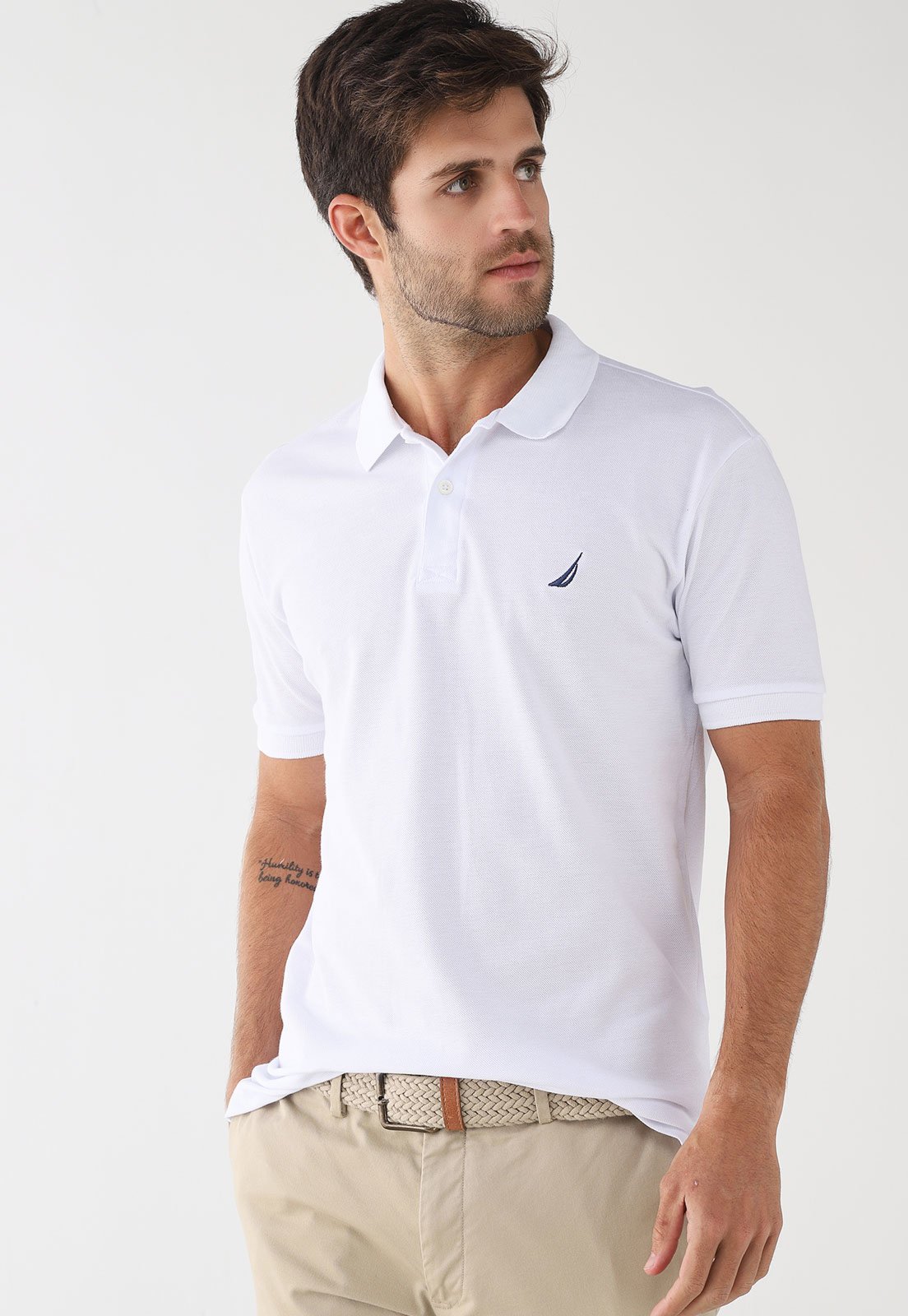 Polo Masculina Nautica Logo Bordado Branca