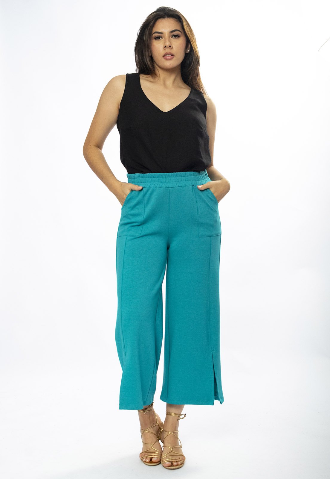 Calça Pantacourt Amazônia Vital Malha Encorpada Azul