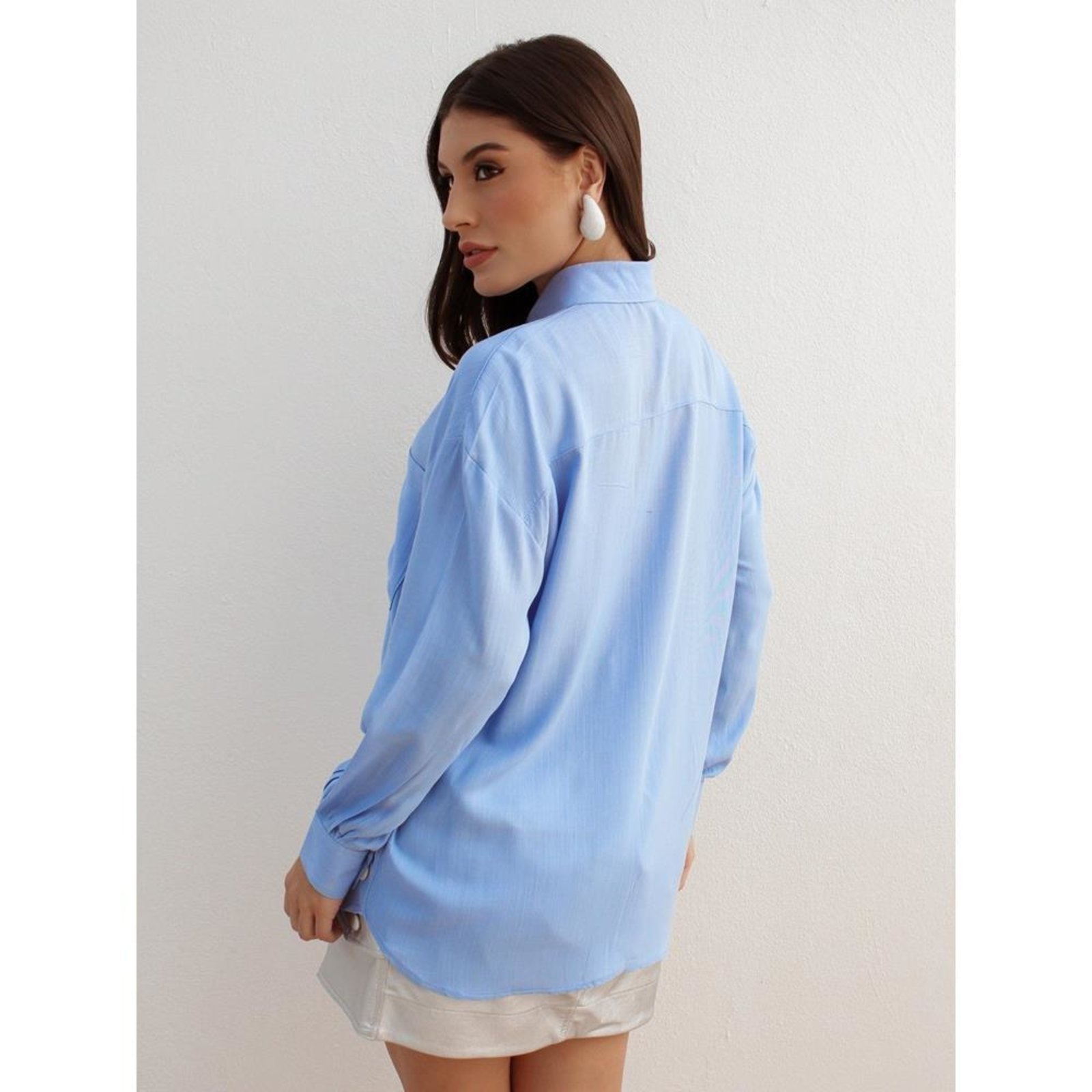 Vista 3 Camisa Feminina Linho Manga Longa Alfaiataria Trama TEODORO CAMISARIA branco TEODORO CAMISARIA branco