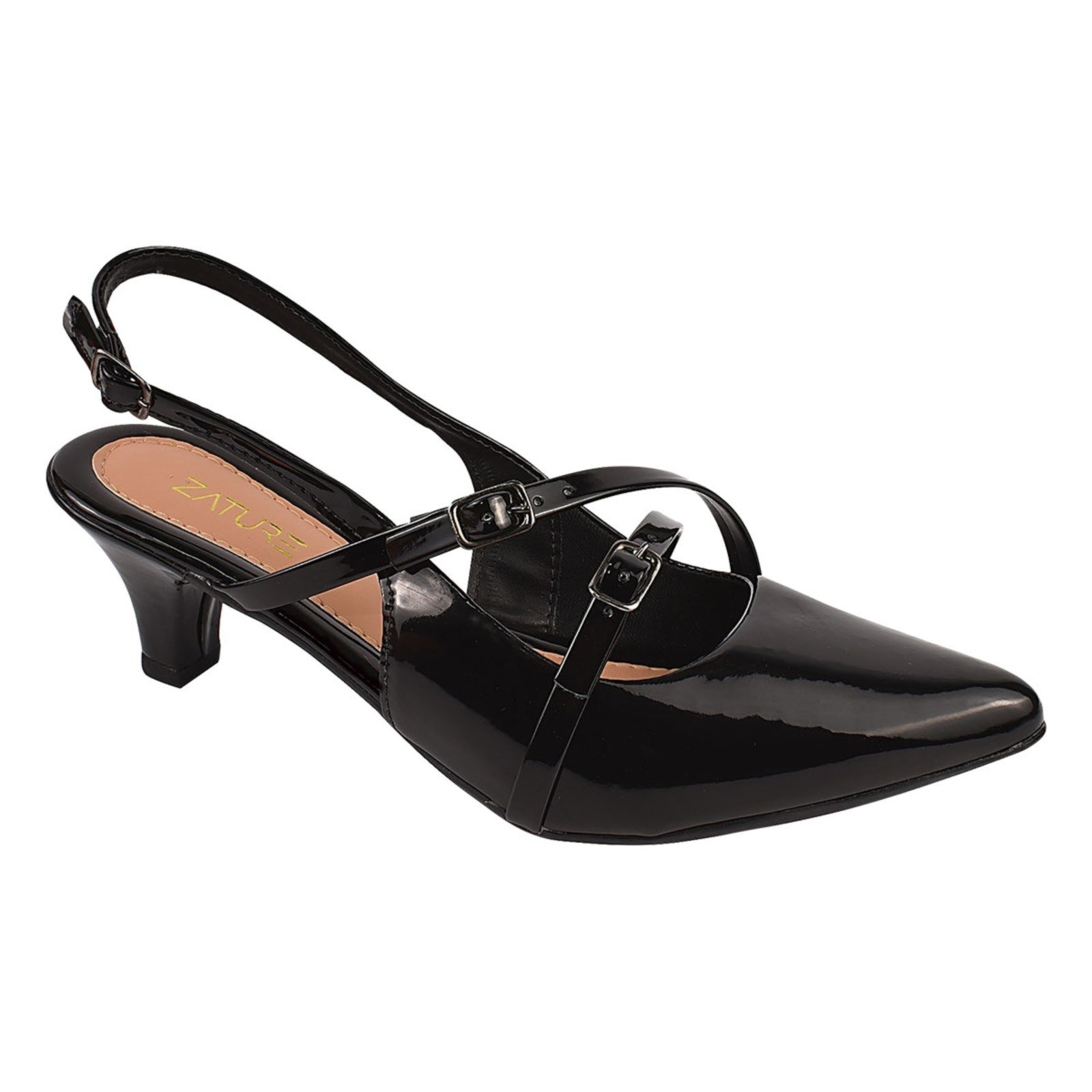 Vista 3 Scarpin Verniz Salto Médio Slingback Verniz ZATURE STORES preto ZATURE STORES preto