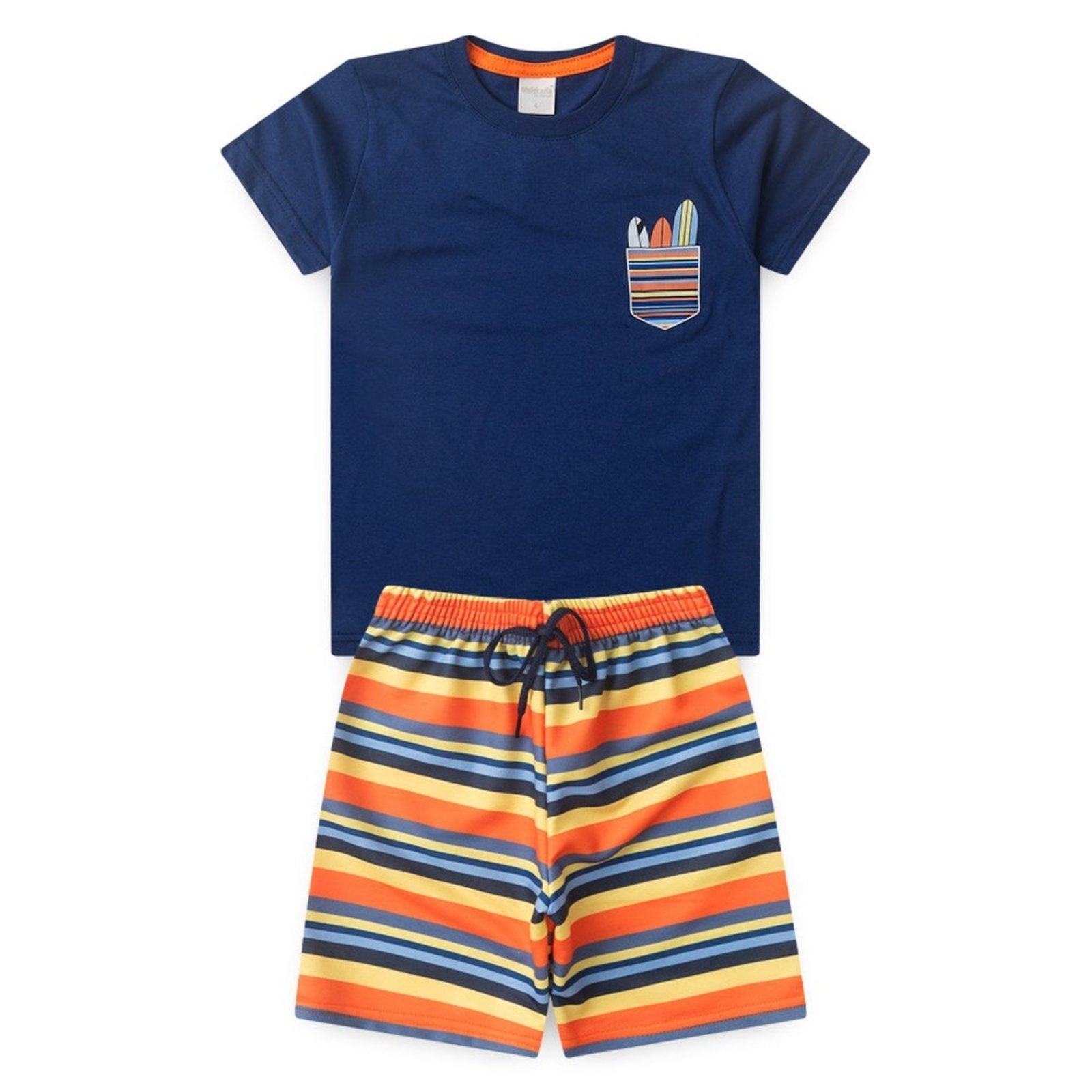 Vista 3 Infantil - Conjunto Verão Menino Marinho Camiseta e Bermuda Com Cadarço Surf Molekada azul Molekada azul