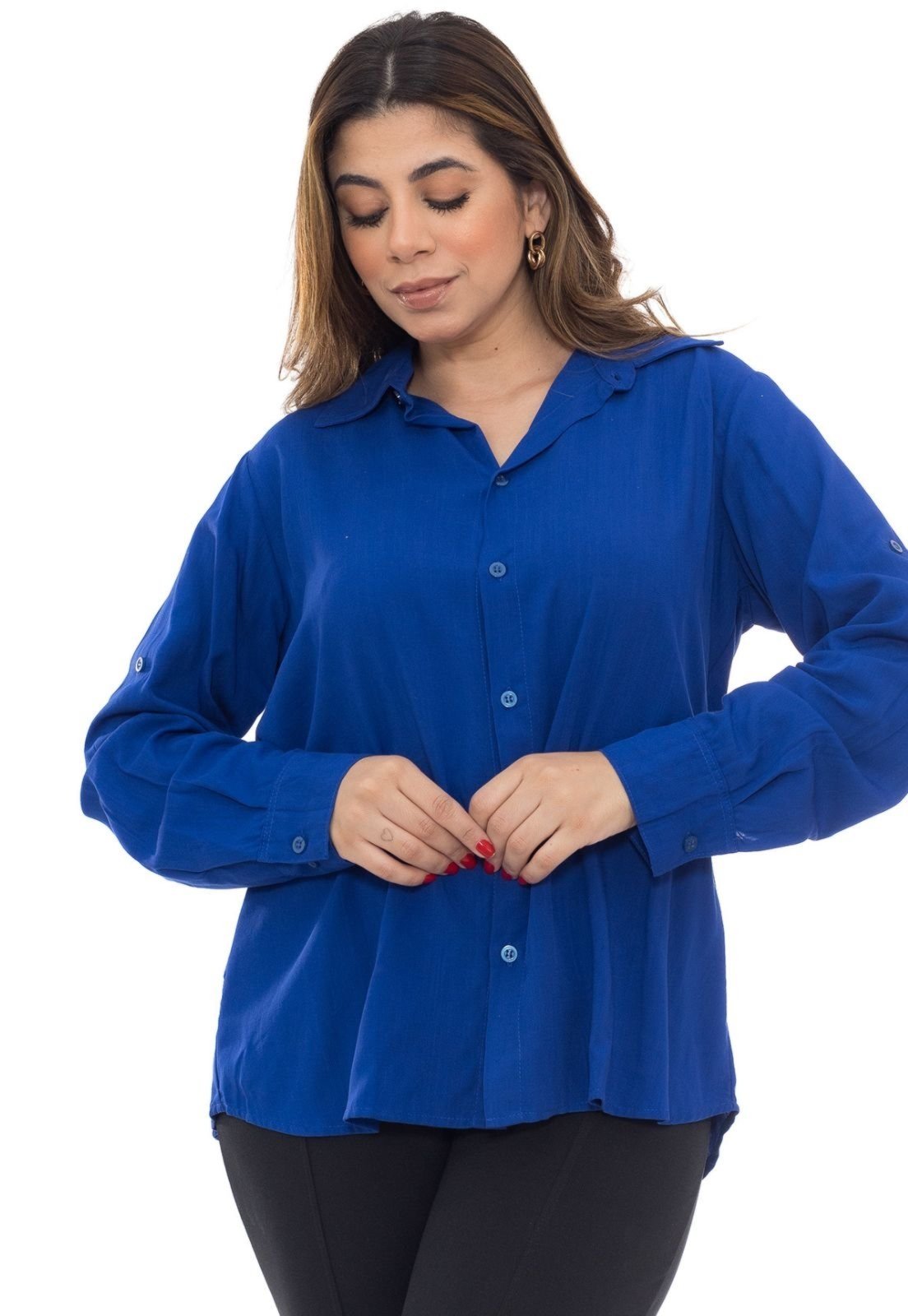 Camisa Social Manga Longa com Botões Tecido 100% Viscose Premium Casual – Azul