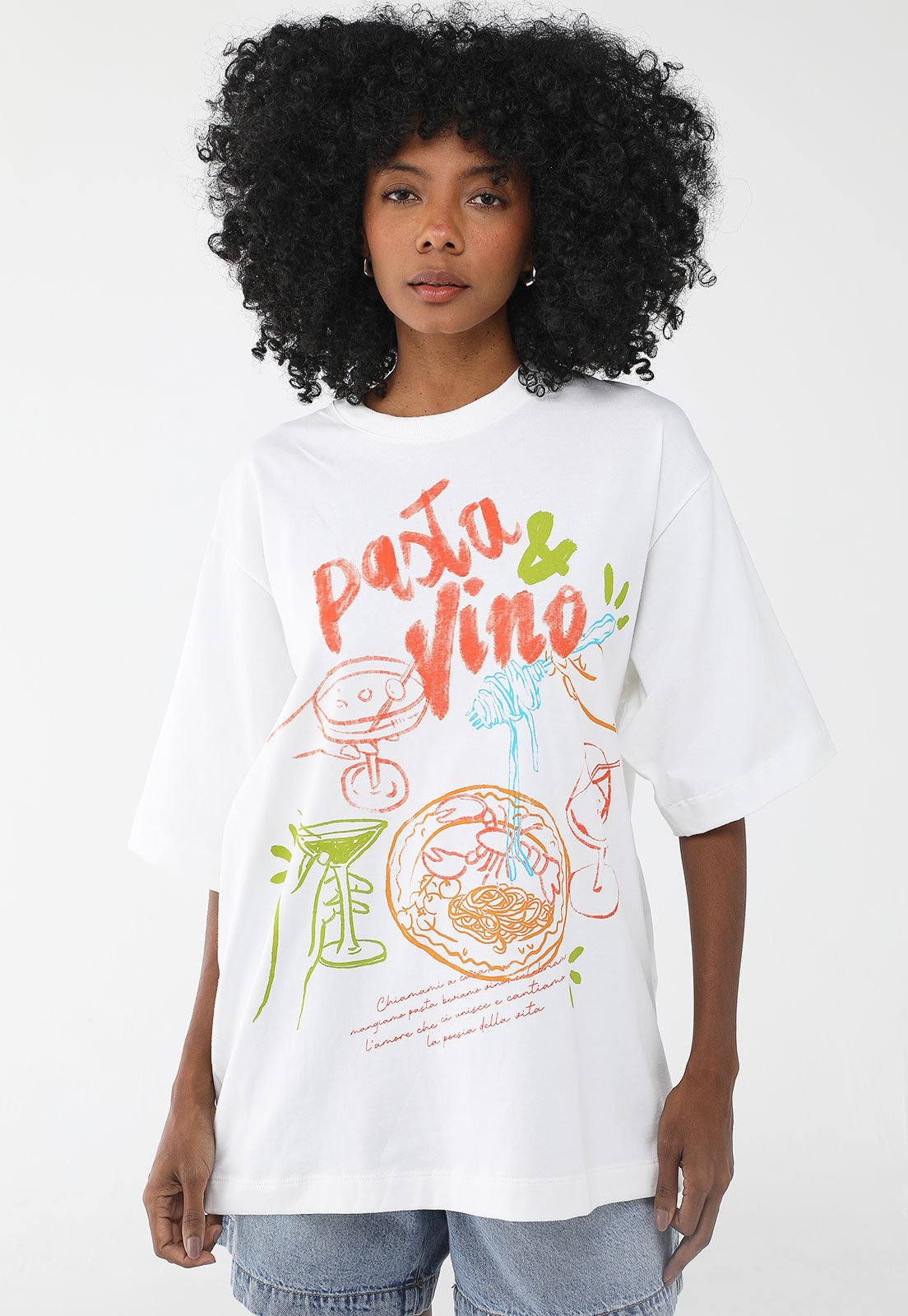 Camiseta Colcci Reta Pasta e Vino Branca