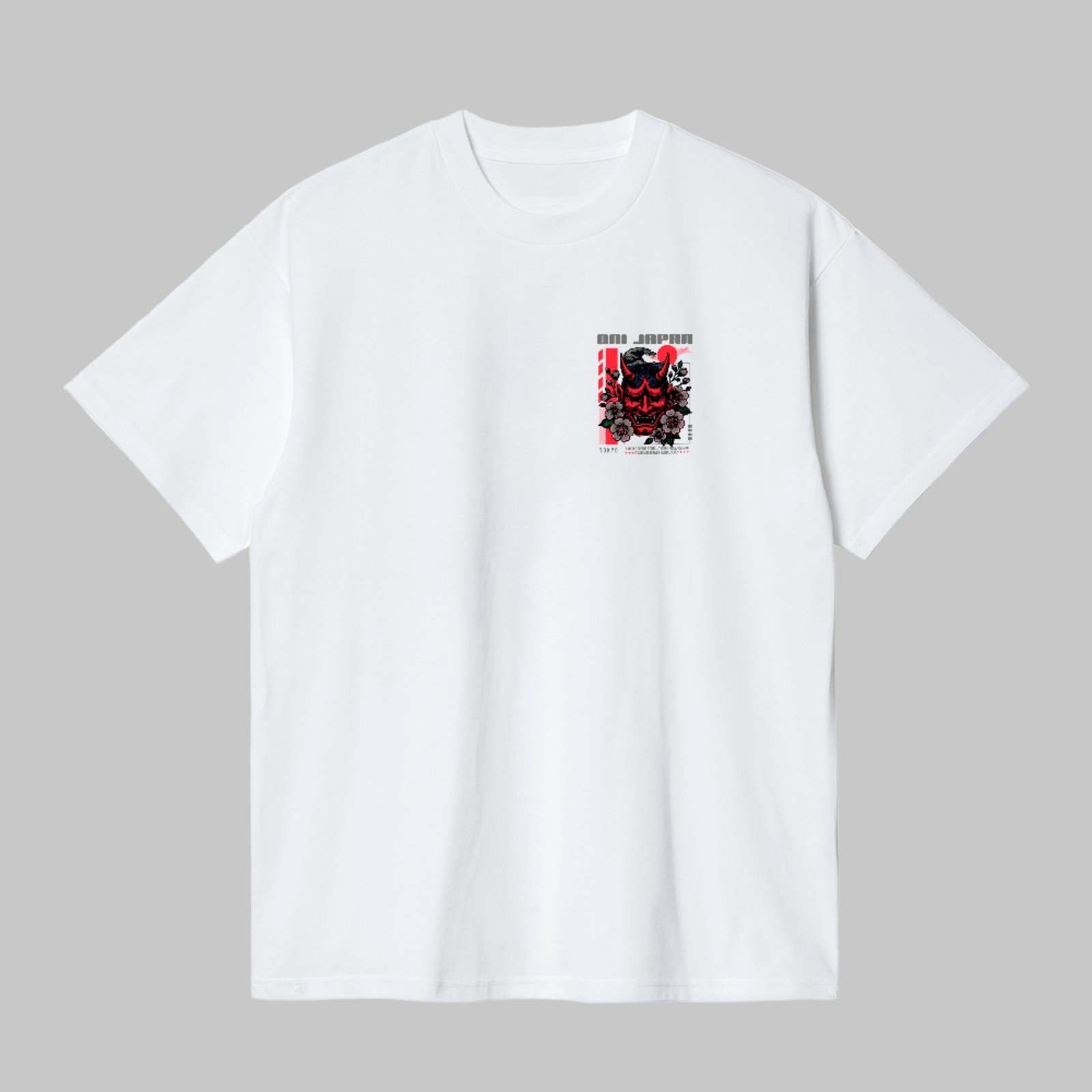 Camiseta Básica Oni Japan Máscara Samurai Oriental Unissex Branco