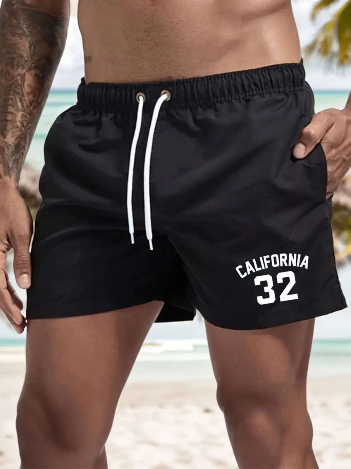 Short Masculino Califórnia 32 Safira Moda Tactel Preto
