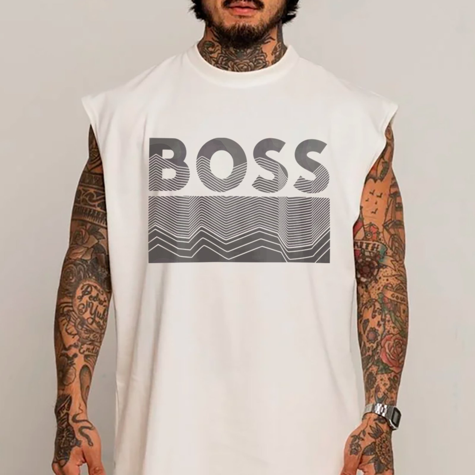 Camiseta Regata Machão Boss Urban Street Style Fashion Premium Branco