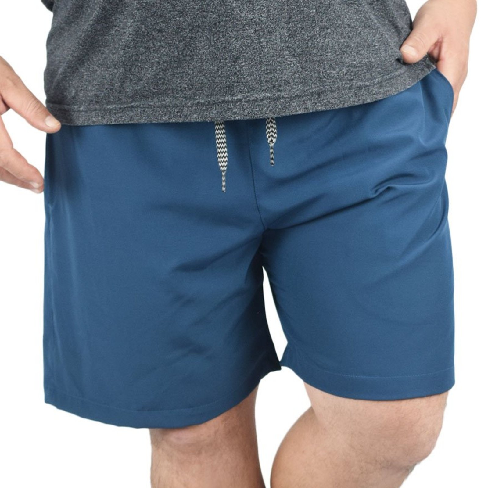Short Bermuda Tactel Elastano Extra Grande Plus size Liso Azul Petróleo