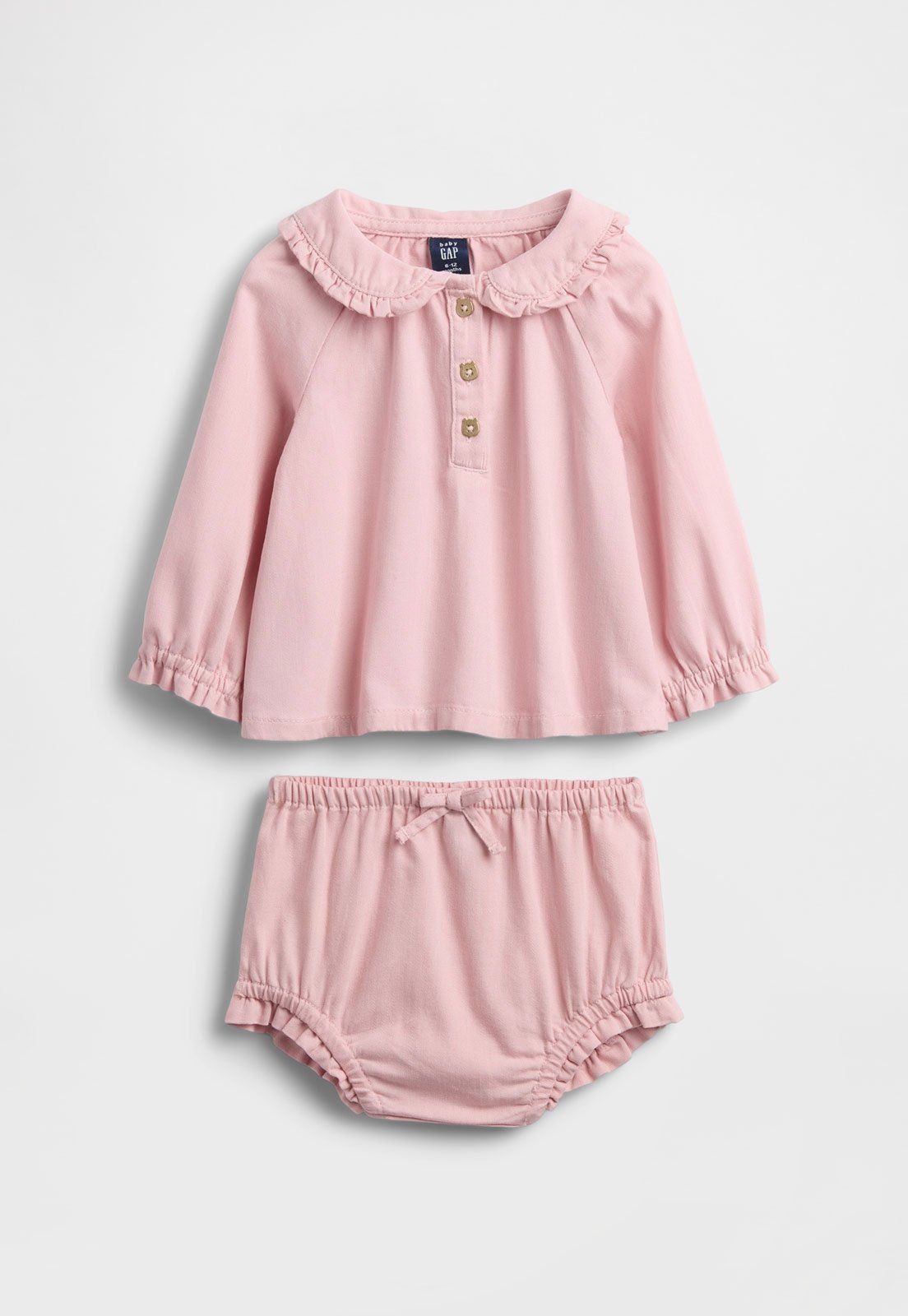 Infantil – Conjunto GAP Blusinha Manga Longa e Bloomers Rosa Claro