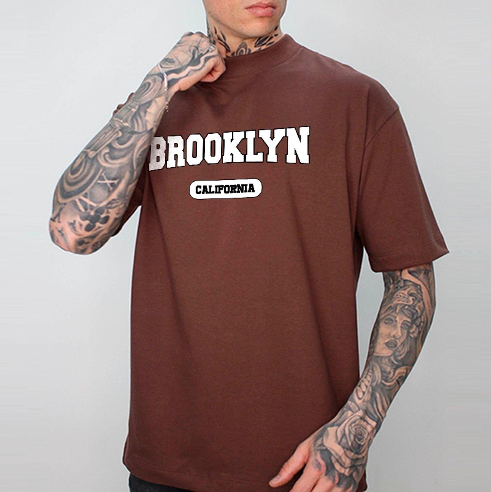 Camiseta Oversized Brooklyn Street Fashion Casual Marrom