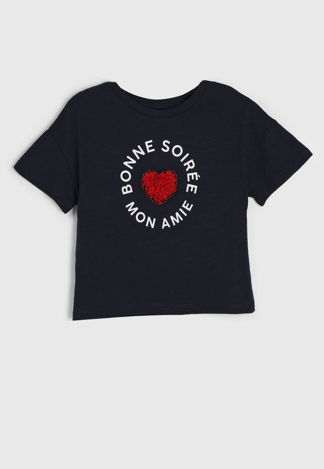 Infantil – Camiseta Manga Curta MANGO Coração Azul-Marinho