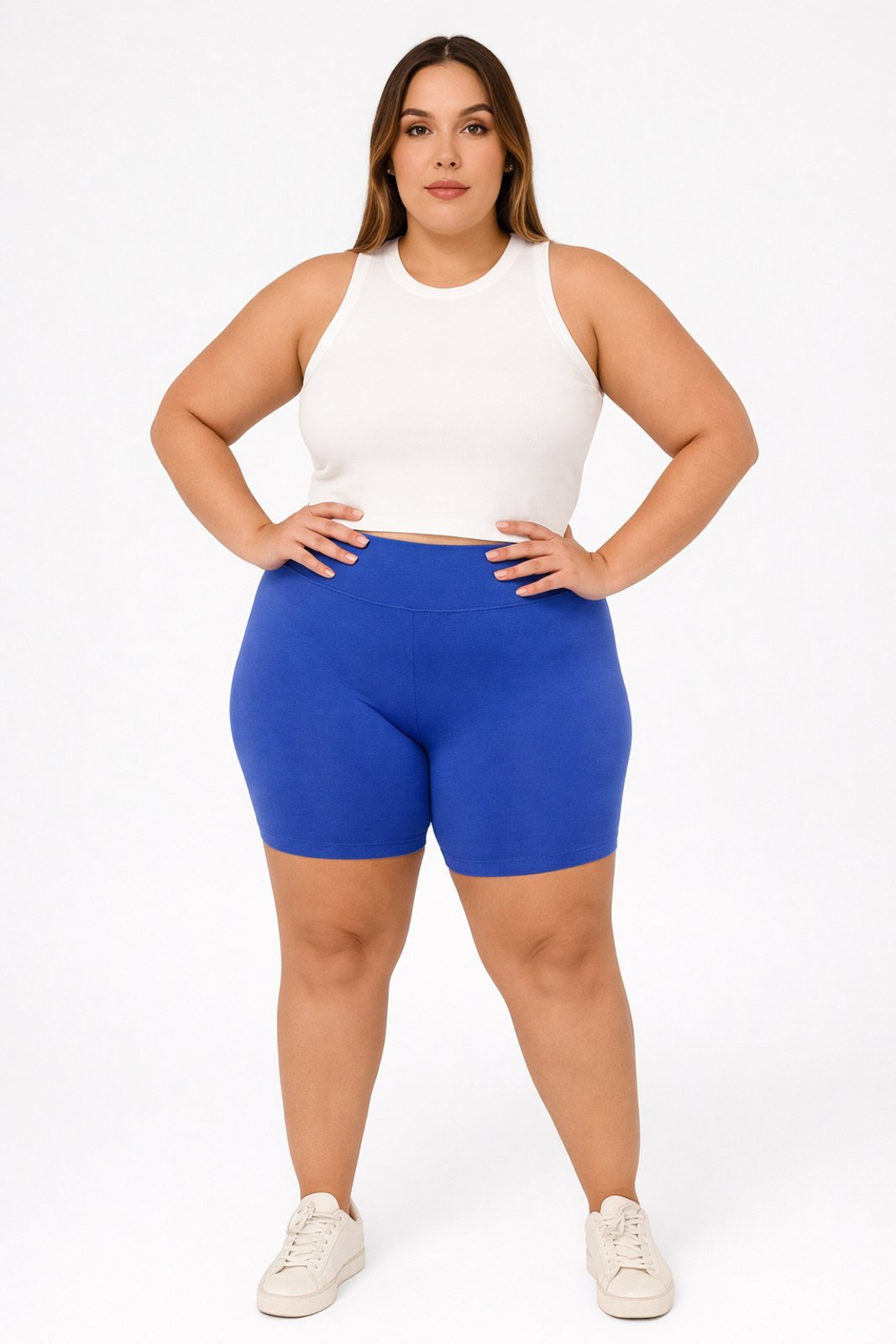 Short Legging D Bell Outlet Fashion Plus Size Cintura Alta Feminino Suplex Zero Transparência Azul