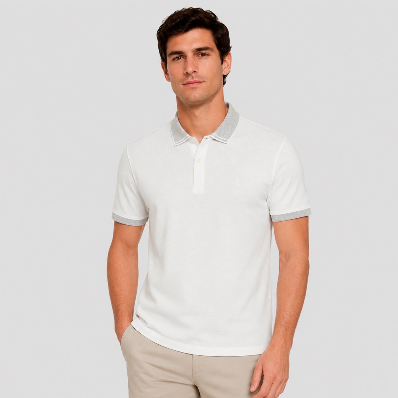 Camisa Polo Dudalina Piquet Binada Pr27 Off White Masculino