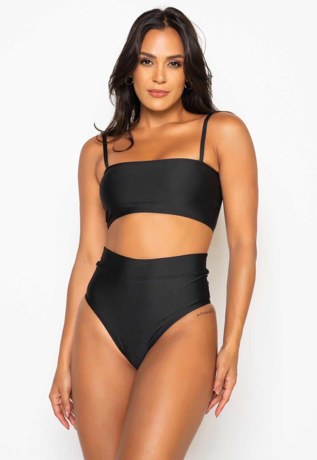 Biquini Mood Modas Top Faixa Cintura Alta Feminino Praia Verão 315 Preto