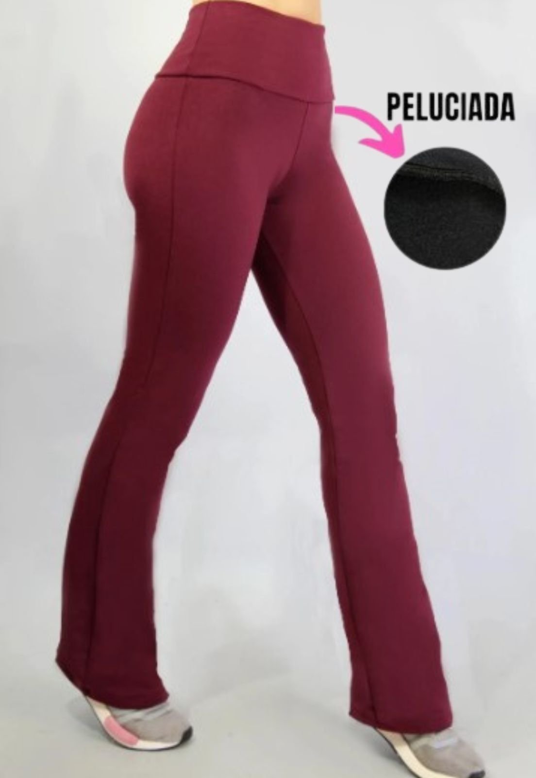 Calça Flare Peluciada Serra e Mar Modas Bailarina Boca De Cino Vinho