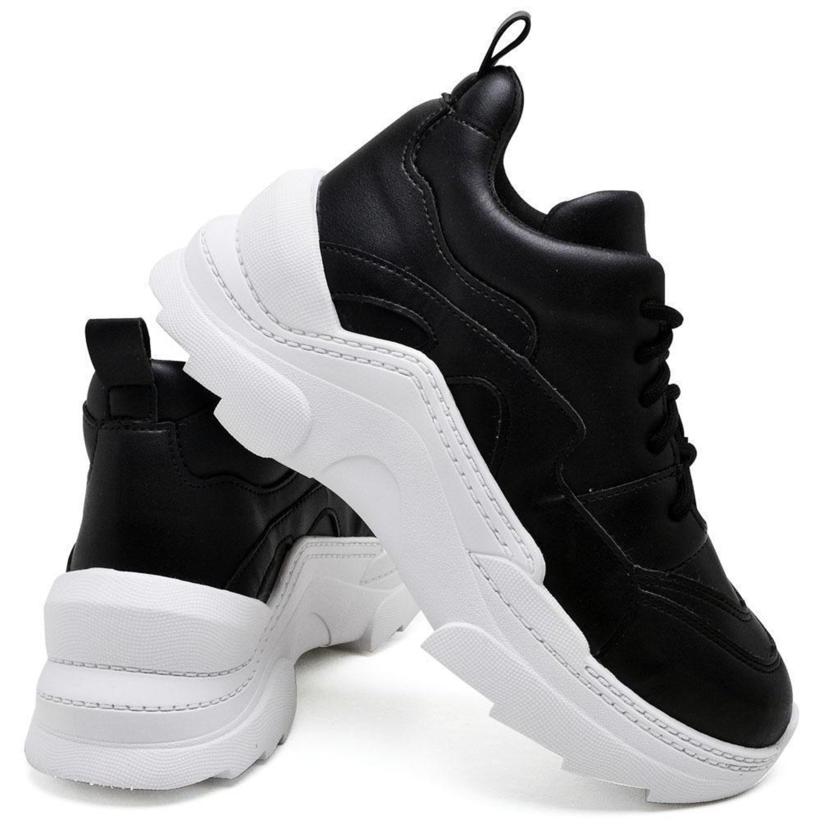 Tênis Feminino Caixa Alta Confortável Estiloso Branco 34 Preto