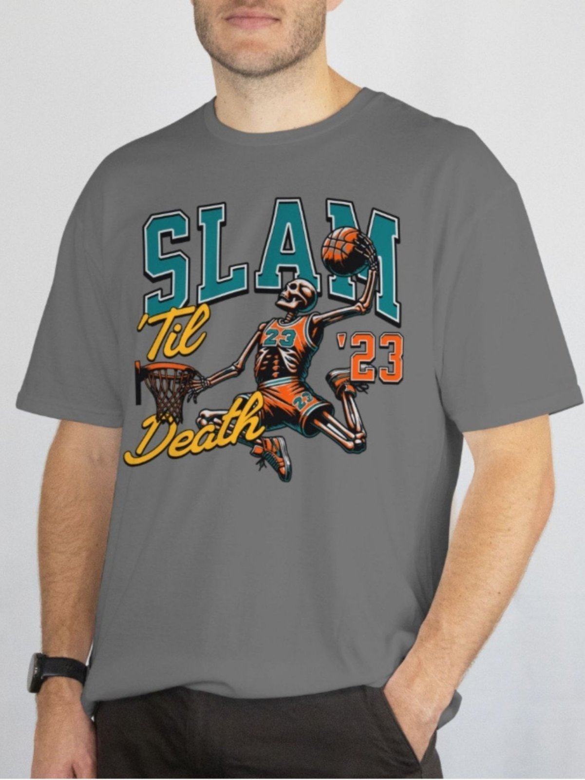 Camiseta Básica Masculina GuGi Basquete Esqueleto Enterrada Chumbo