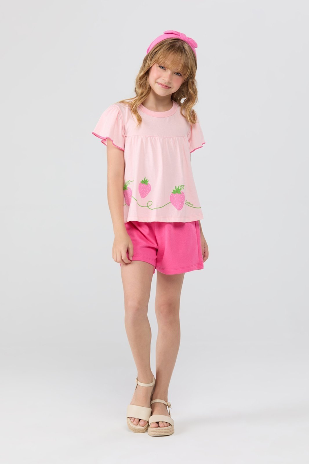 Infantil - Conjunto Feminino de Verão Babado e Morangos