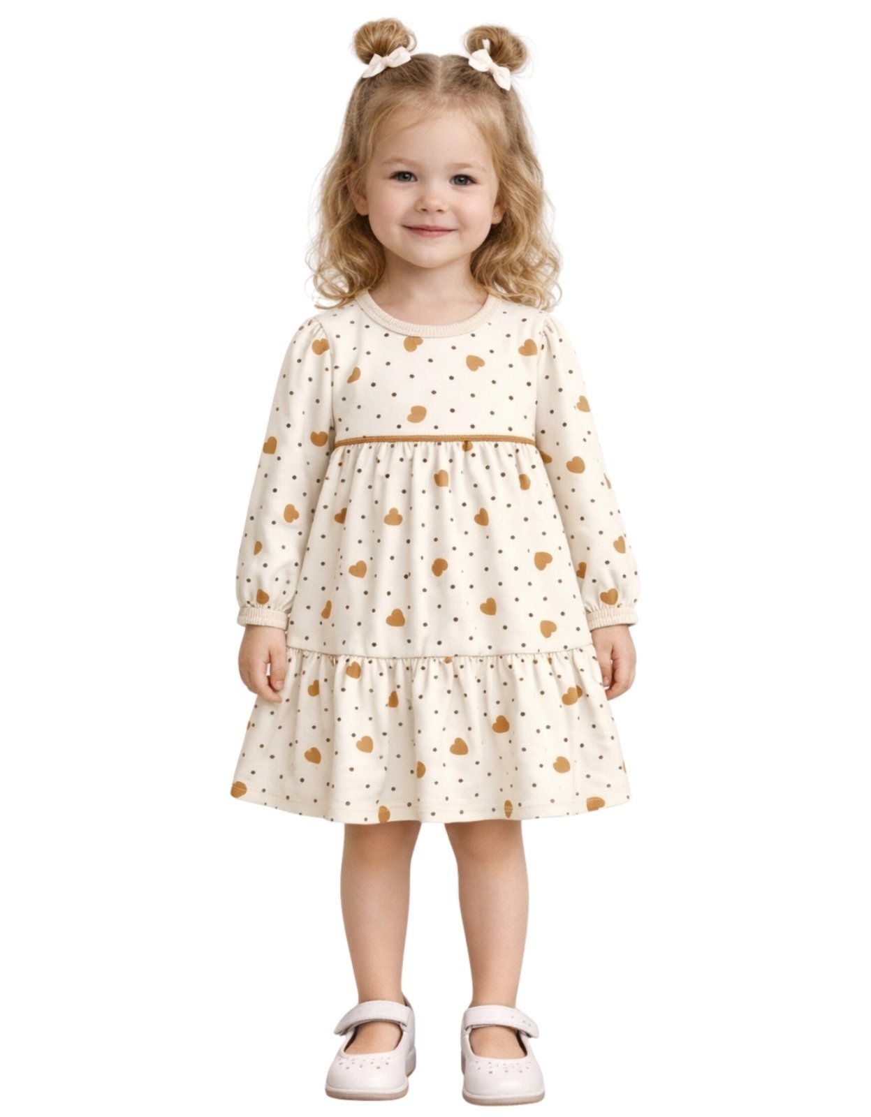 Vista 2 Infantil - Vestido Manga Longa Kyly Coracoes Off White off-white white Kyly off-white white