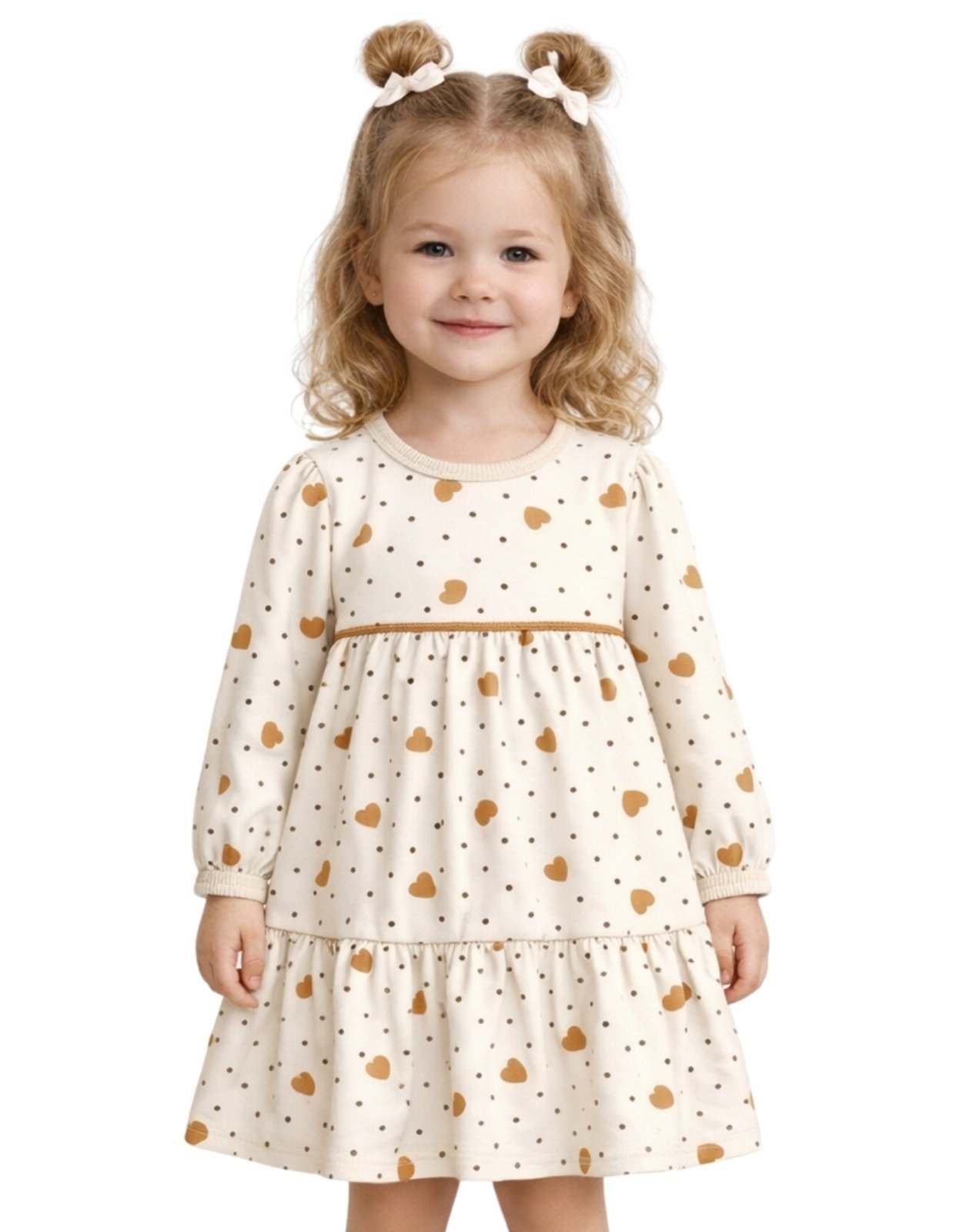Vista 3 Infantil - Vestido Manga Longa Kyly Coracoes Off White off-white white Kyly off-white white