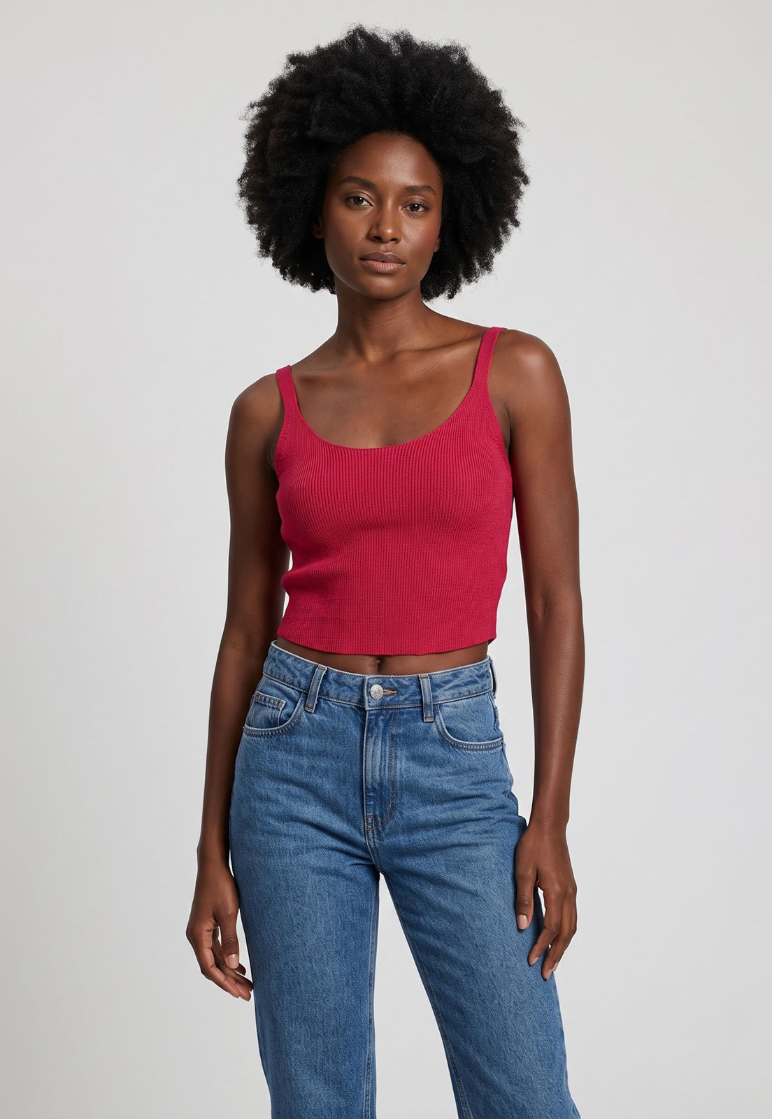 Blusa Feminina Lez a Lez Tricô Cropped Alças Finas Rosa
