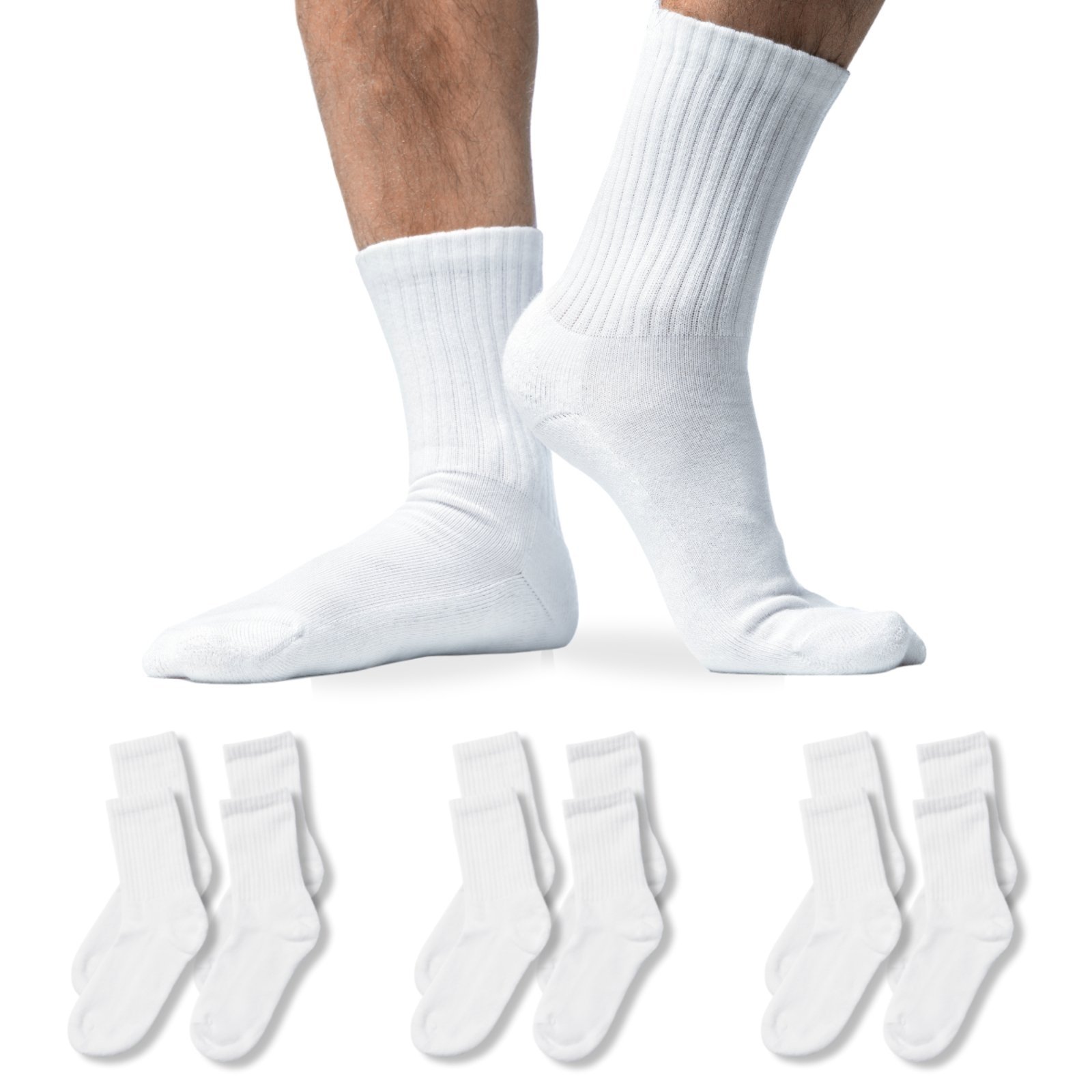 Kit 6 Pares Meia Cano Longo Respirável Esportiva Academia Branco