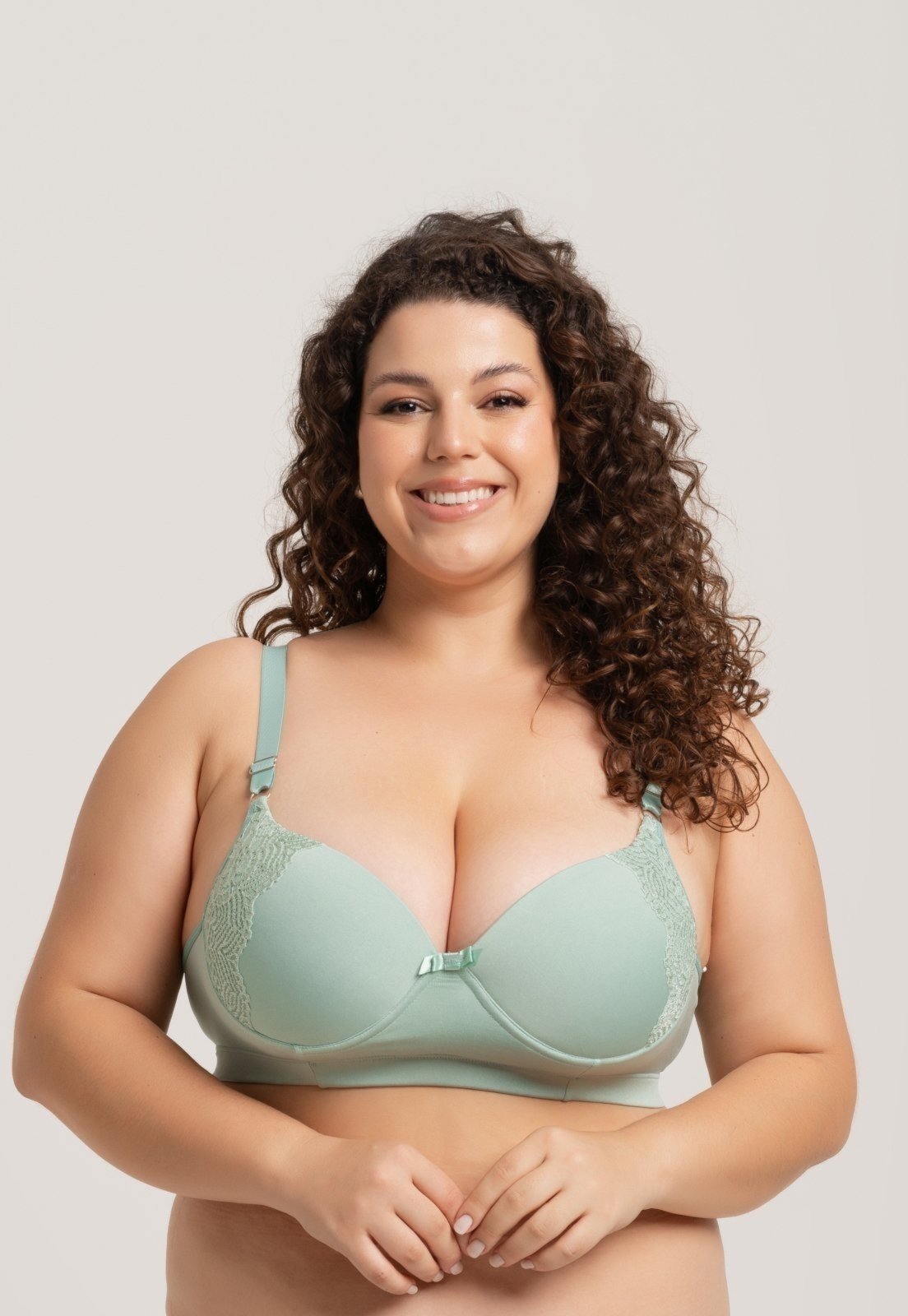 Soutien Feminino Plus Size WLS Modas Reforçado com Renda e Bojo Verde Água
