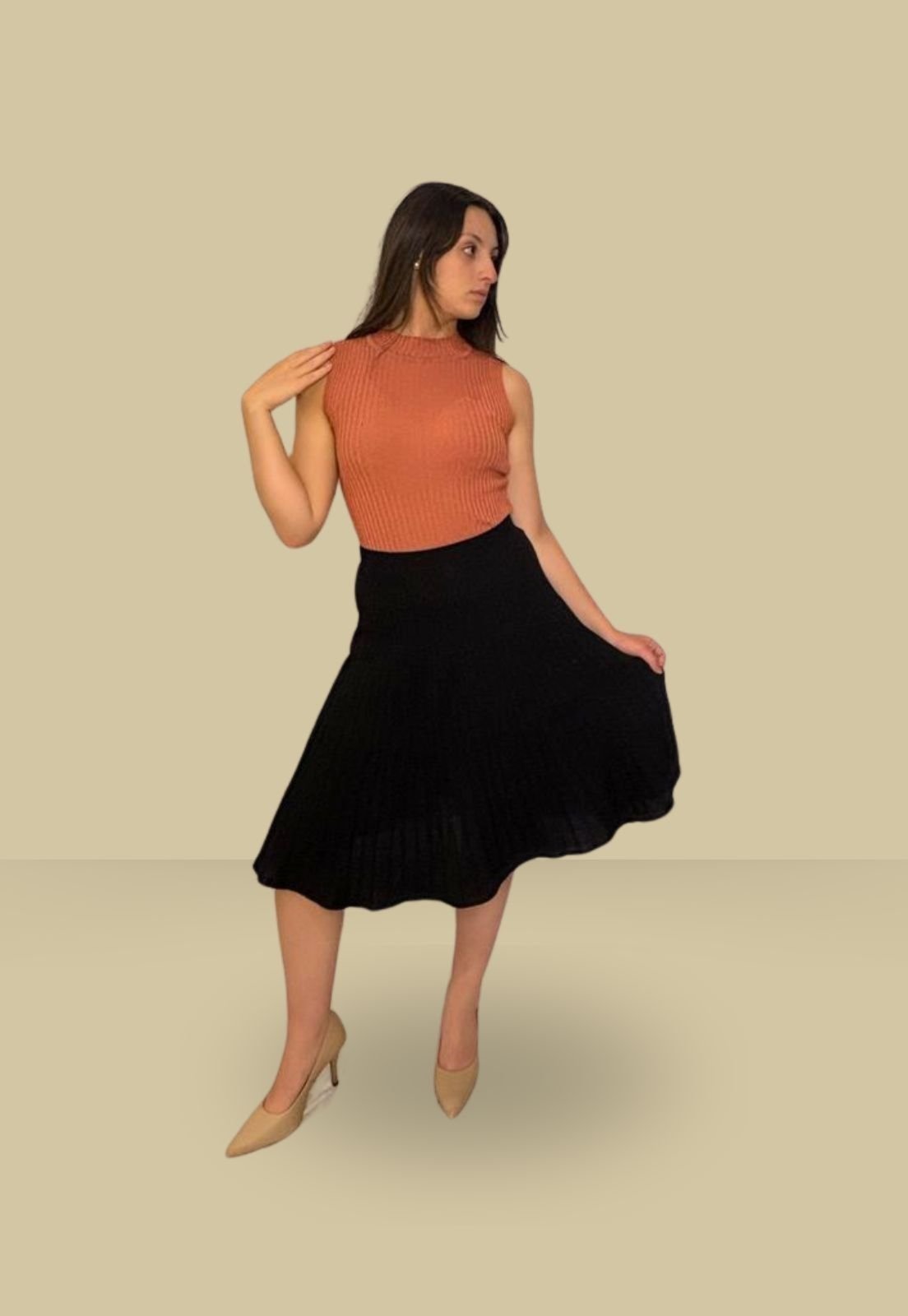 Saia Midi Tomasini Tricot Plissada PRETO