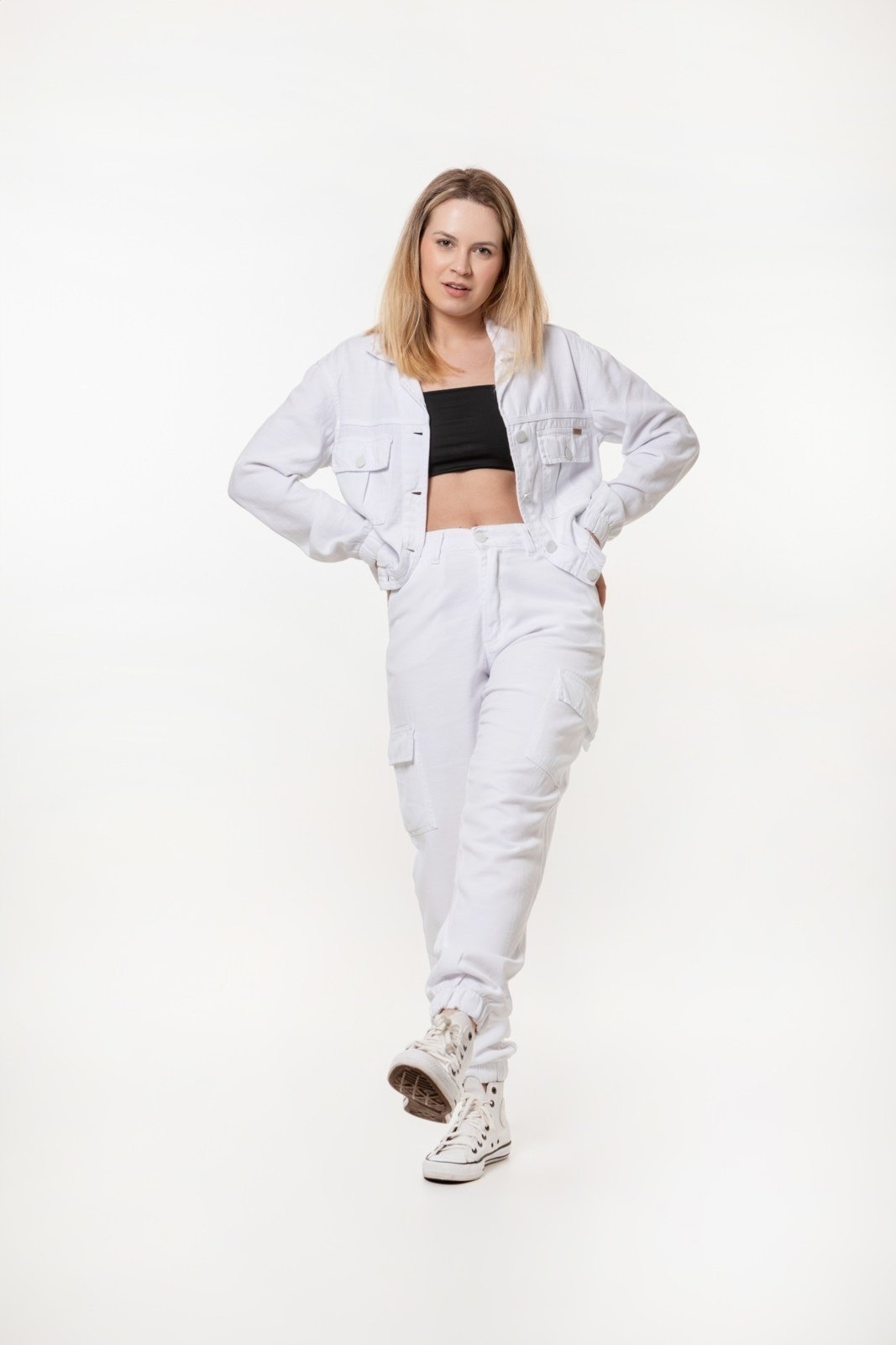 Calça Aero Jeans Cargo Joguer Linho Branca