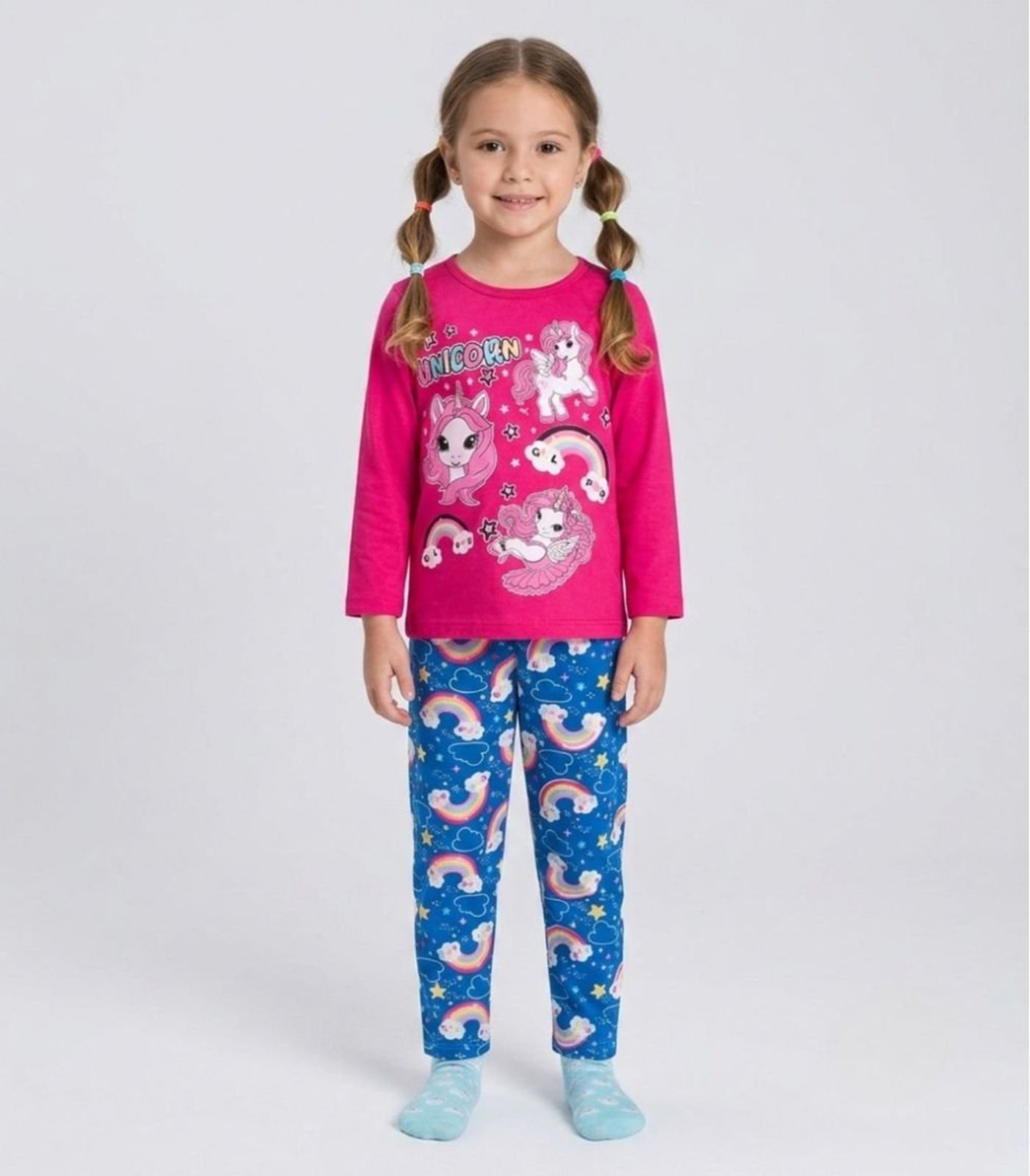 Pijama Menina Manga Longa Meia Malha Kappes Rosa