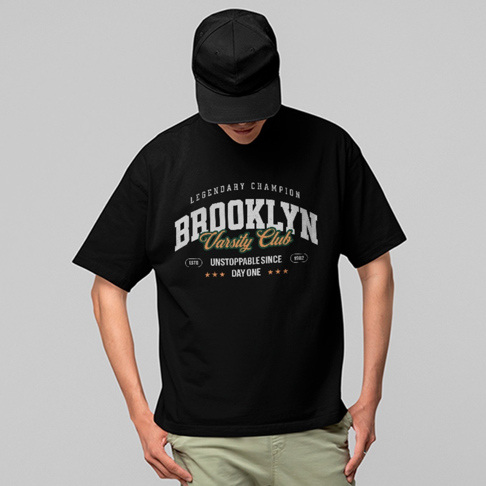 Camiseta Oversized Premium Brooklyn Varsity Club New York Unissex Preto