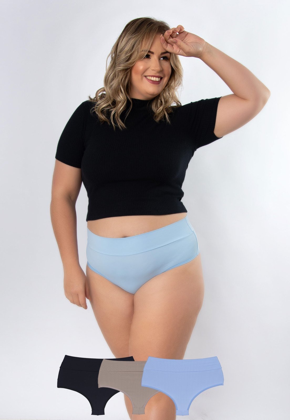 Vista 2 Kit 3 Calcinhas Amorosa Plus Size Microfibra Fio Duplo Concept Lingerie multicolorido Concept Lingerie multicolorido