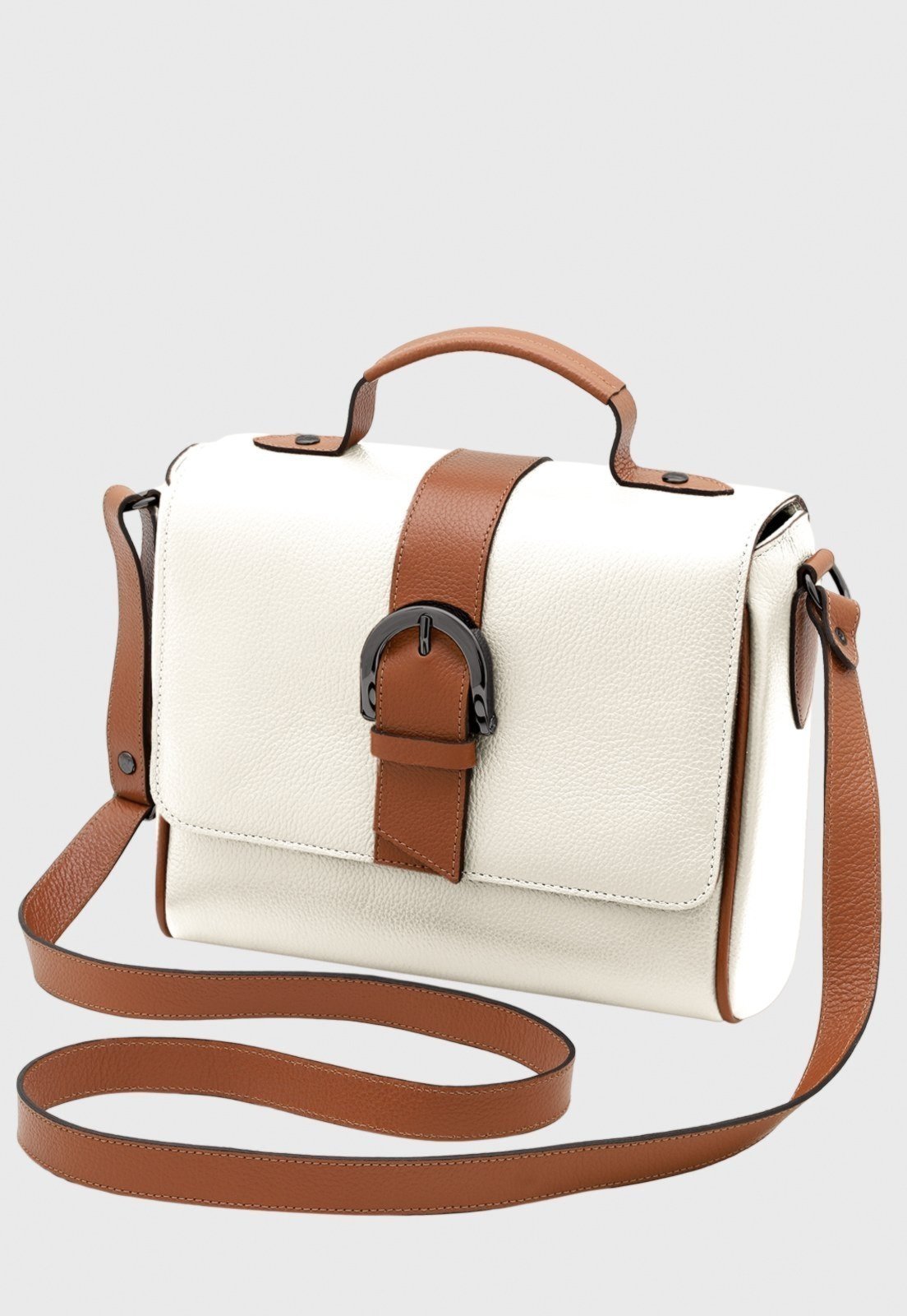 Vista 2 Bolsa Transversal Couro Mariart Sauípe Off White/Camel caramelo/off-white white caramelo/off-white white