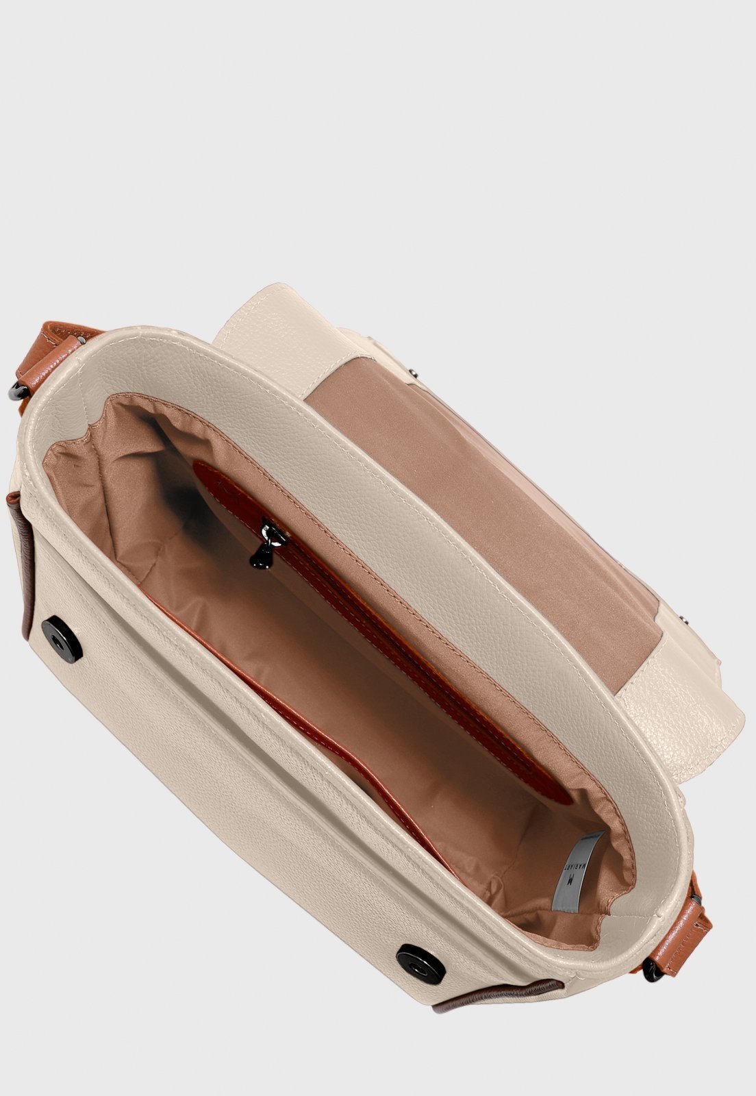 Vista 3 Bolsa Transversal Couro Mariart Sauípe Off White/Camel caramelo/off-white white caramelo/off-white white