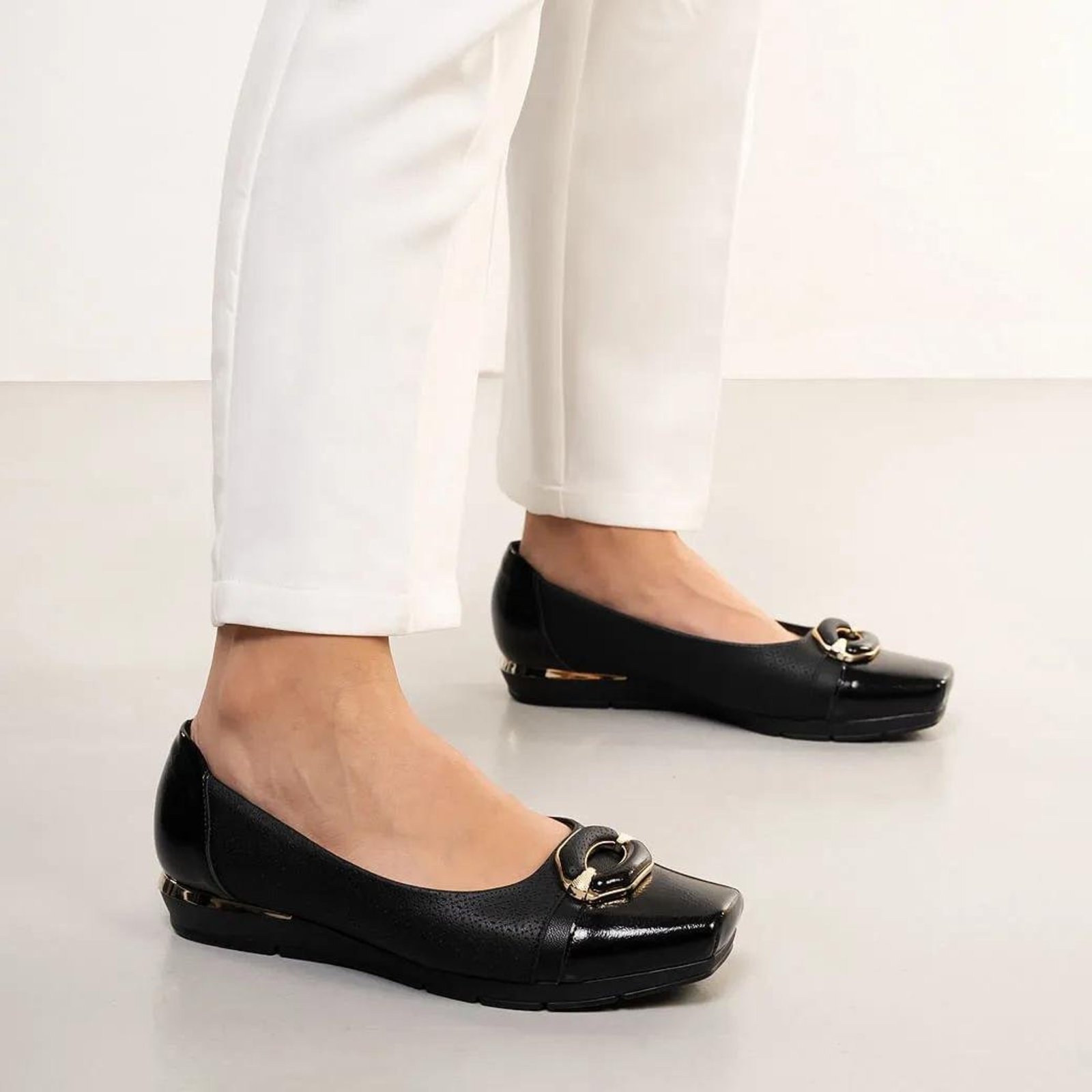 Sapatilha Bico Quadrado Piccadilly Laço Feminina Preto